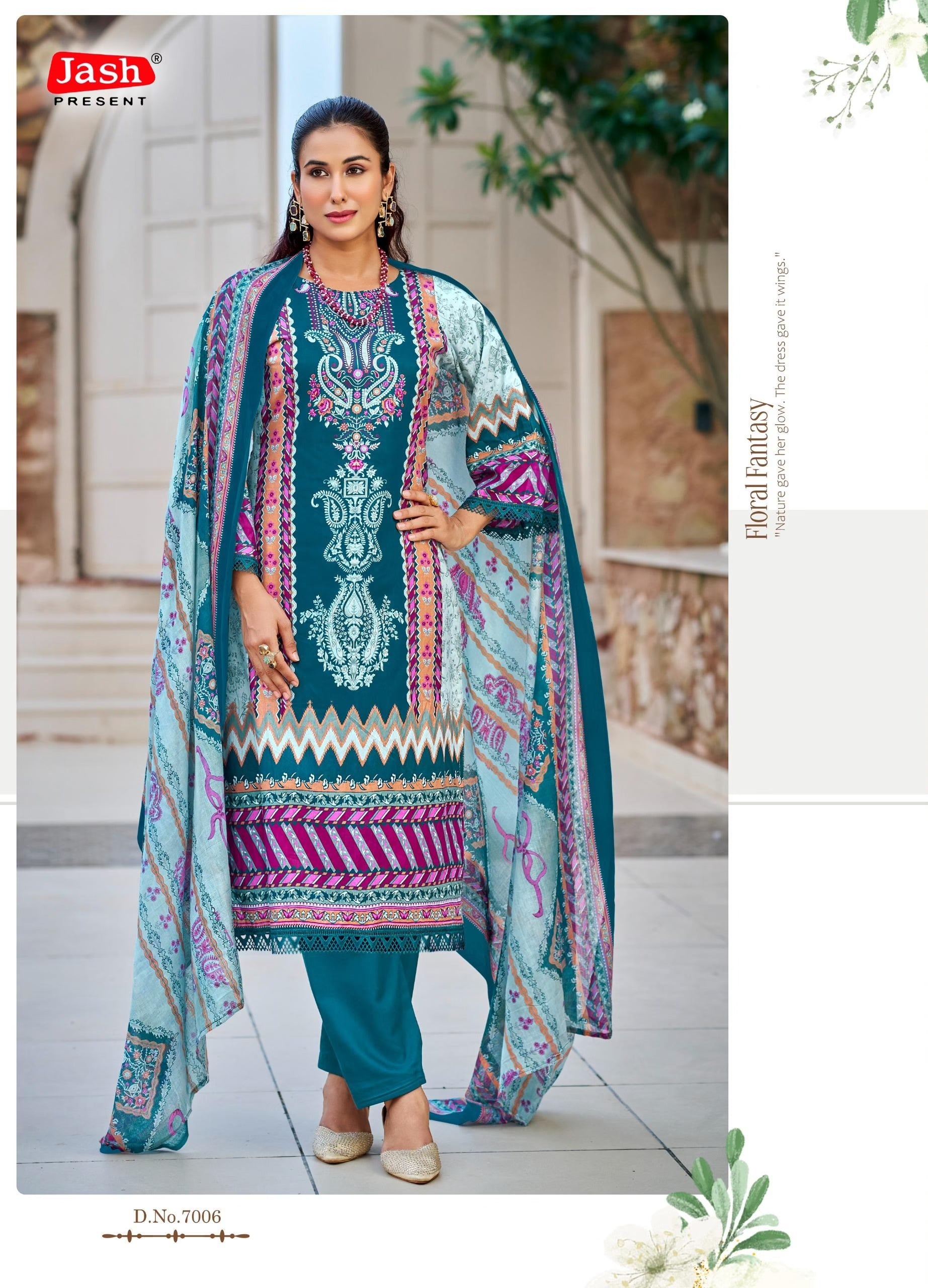 Bellisha Pure Cotton Dress Material with Mal Mal Dupatta | Unstitched Cotton Suits for Women