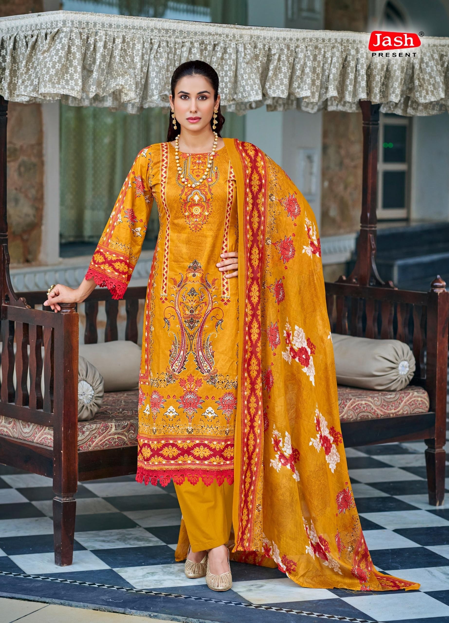 Bellisha Pure Cotton Dress Material with Mal Mal Dupatta | Unstitched Cotton Suits for Women