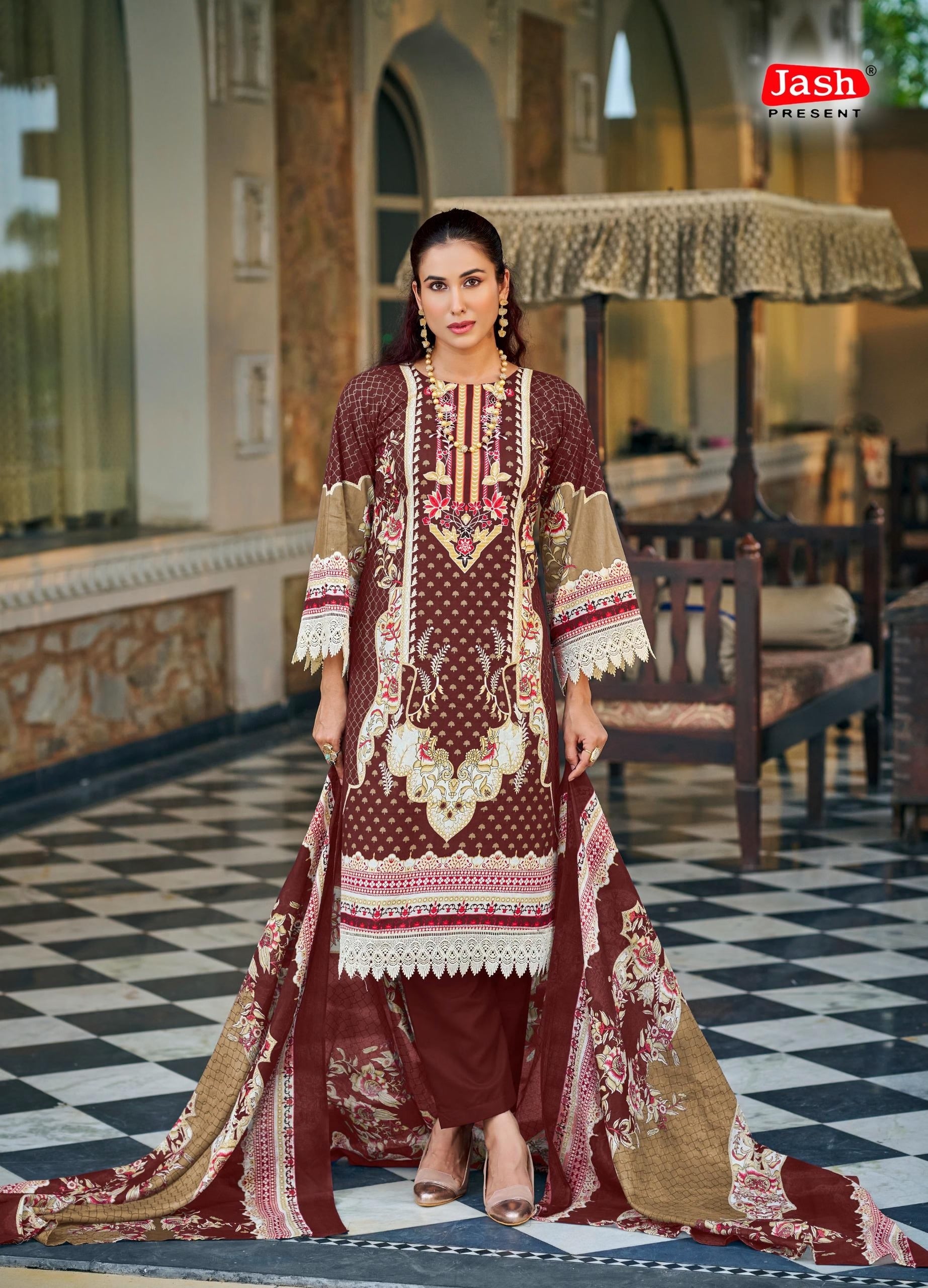 Bellisha Pure Cotton Dress Material with Mal Mal Dupatta | Unstitched Cotton Suits for Women
