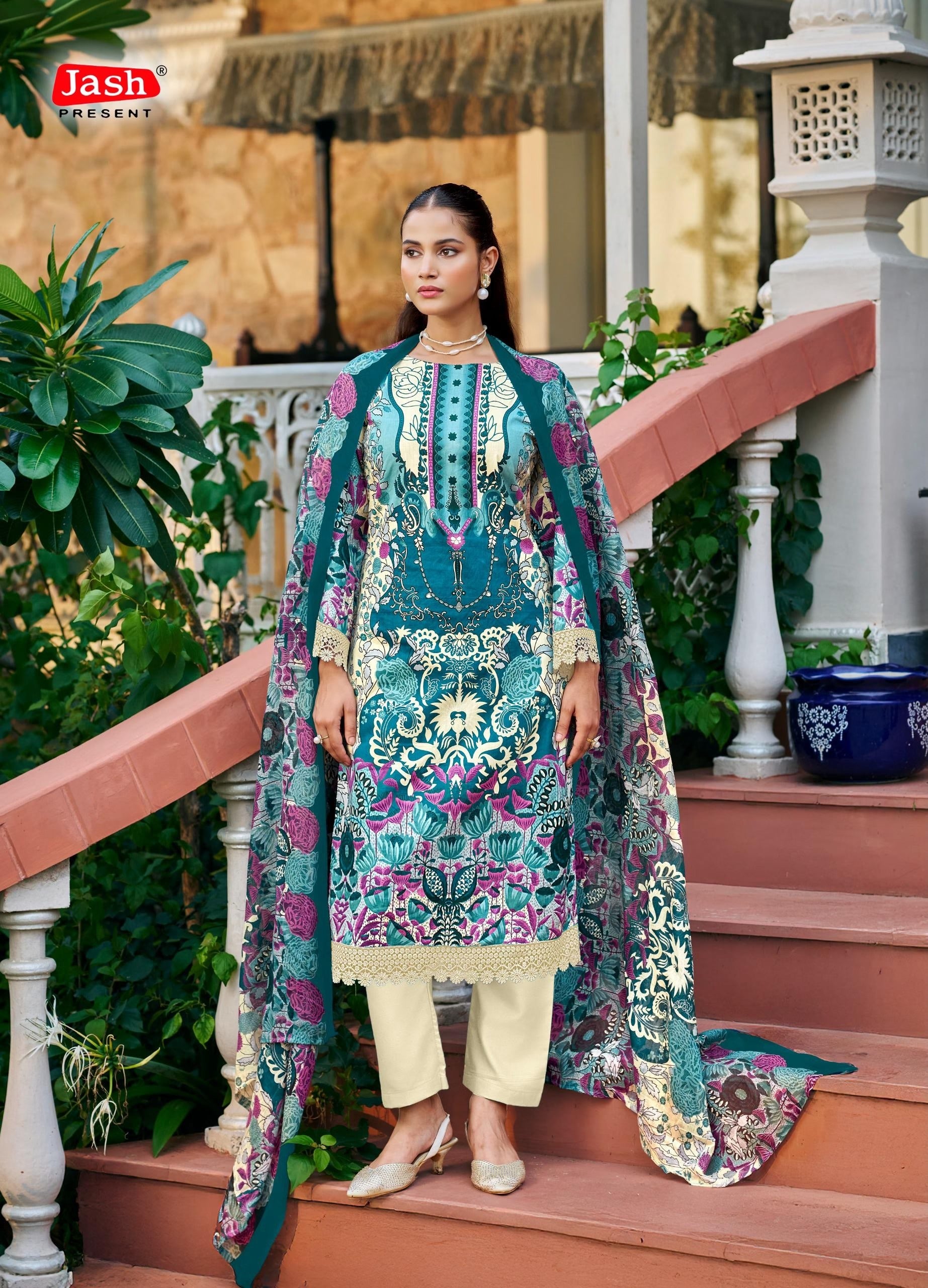 Bellisha Pure Cotton Dress Material with Mal Mal Dupatta | Unstitched Cotton Suits for Women