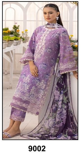 Pakistani Lawn Suit with Heavy Lace & Cotton Dupatta