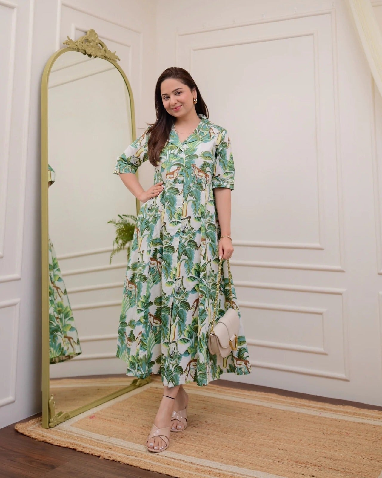 Cotton Printed Anarkali Kurti for Women – Stylish Half Sleeve Long Kurta