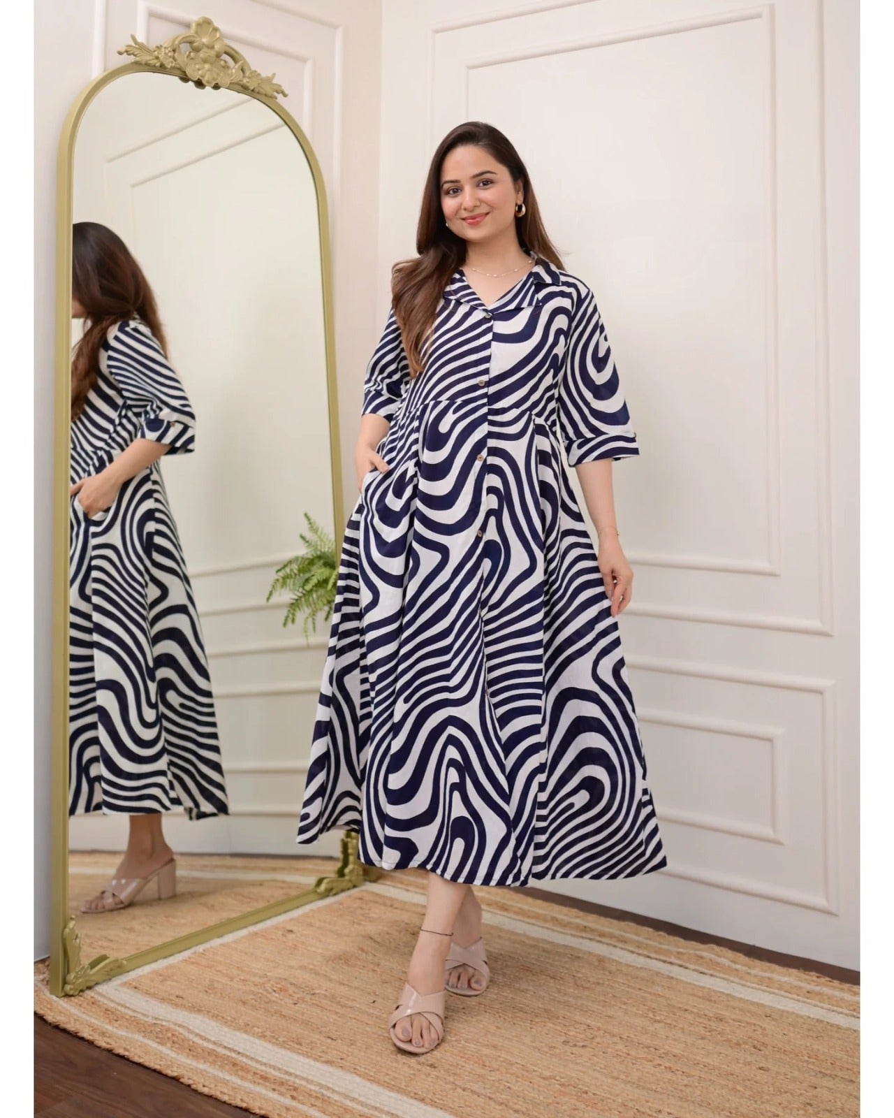 Cotton Printed Stylish Half Sleeve Long Kurta - Anarkali Kurti