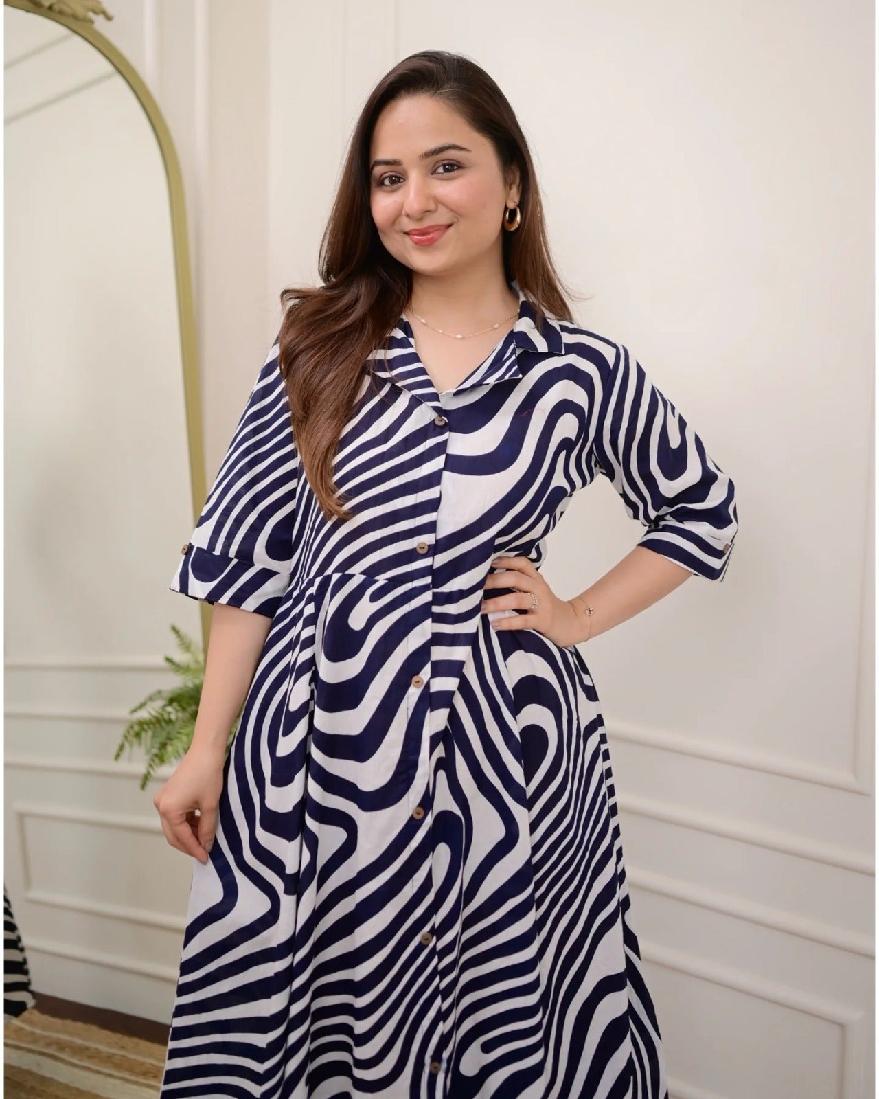 Cotton Printed Stylish Half Sleeve Long Kurta - Anarkali Kurti