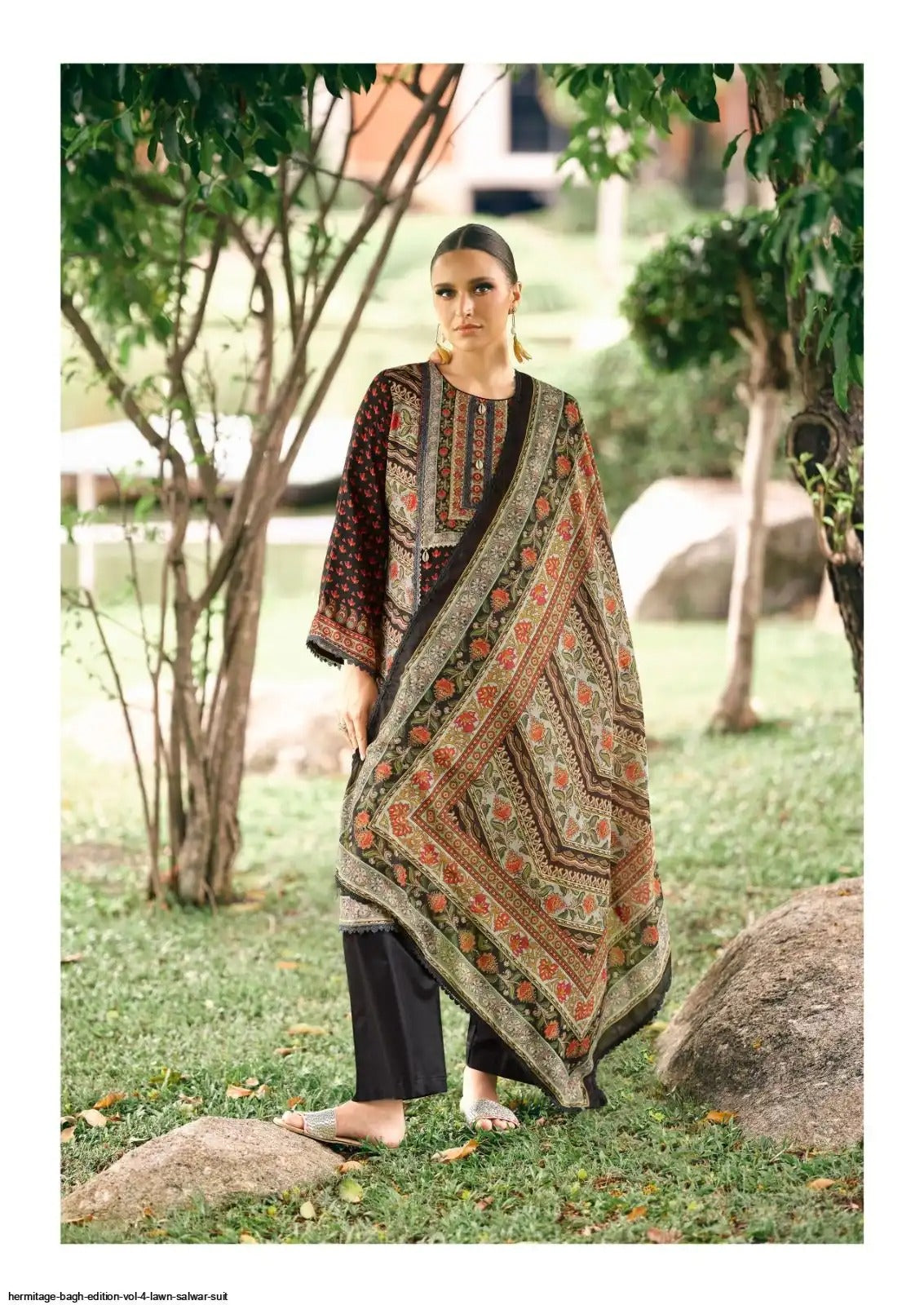HERMITAGE Bagh Edition - Lawn Salwar Suit Set | Embroidered Cotton Suit with Dupatta