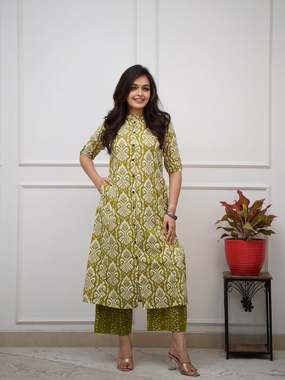 Stylish Kurta & Pant Set Women’s A-Line Cotton Printed Long Co-ord Set with Pocket