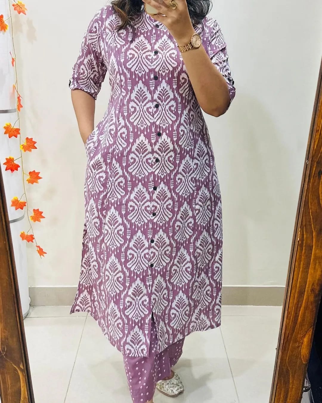 Cotton Printed Long Co-ord Set with Pocket - Women’s Stylish Kurta & Pant Set A-Line