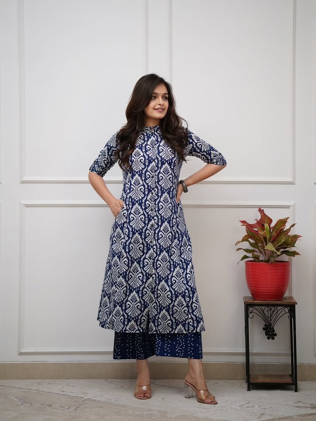 Women’s Stylish Kurta & Pant Set A-Line Cotton Printed Long Co-ord Set with Pocket