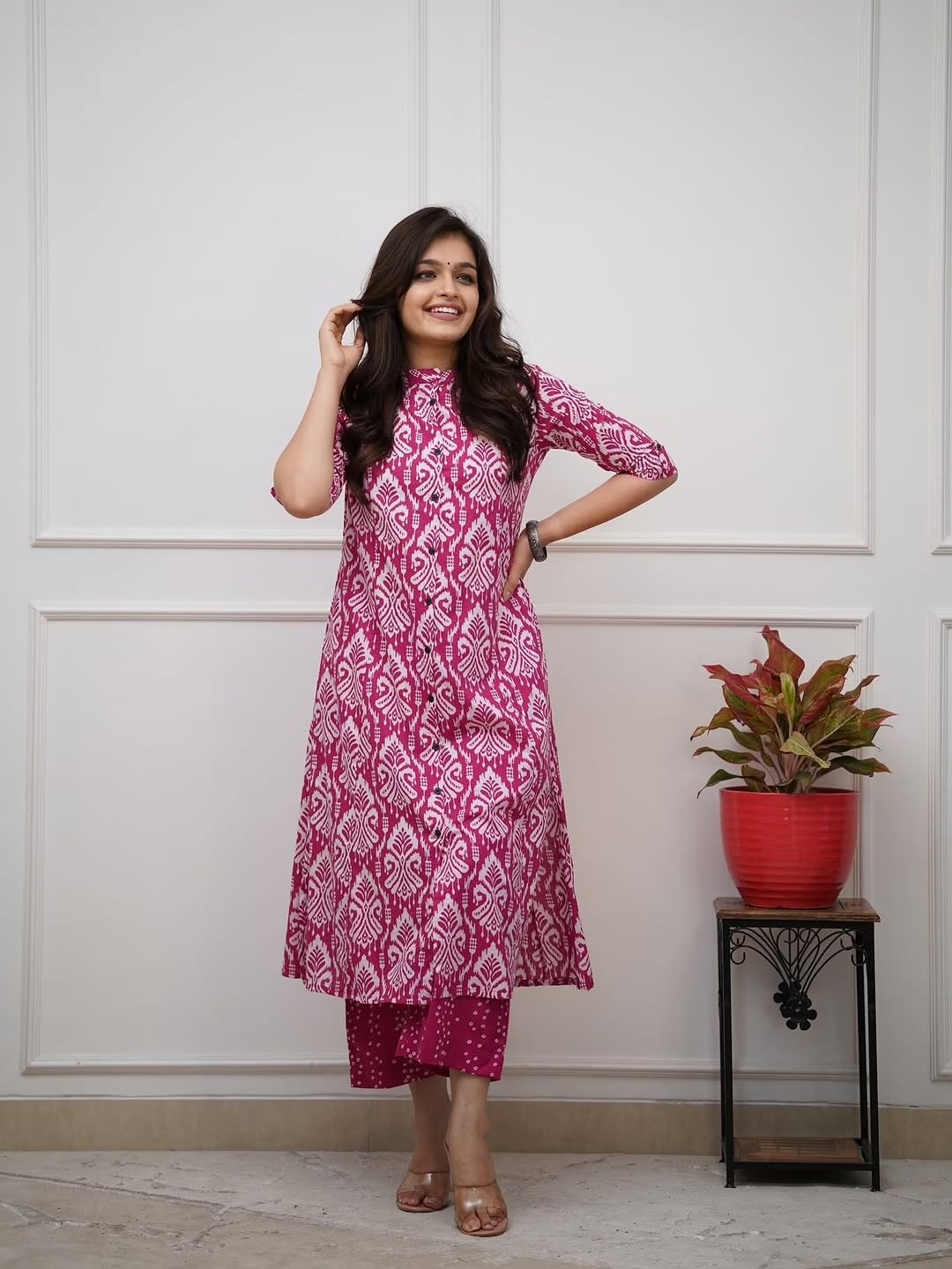 Women’s A-Line Cotton Printed Long Co-ord Set with Pocket