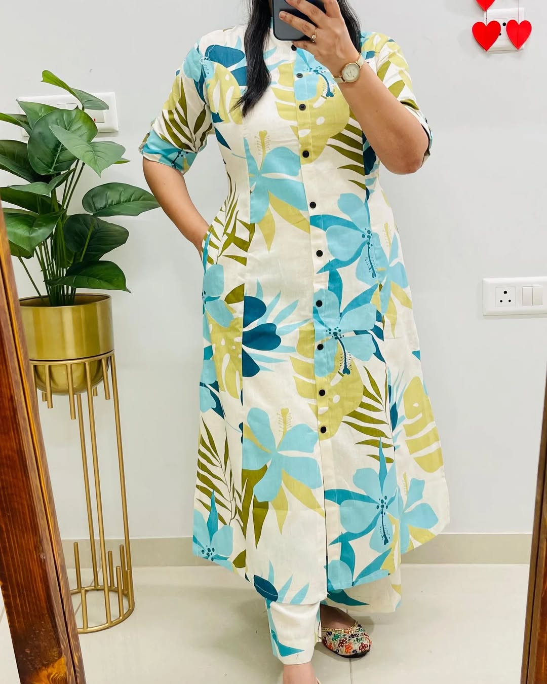 Women’s A-Line Cotton Printed Long Co-ord Set with Pocket | Stylish Kurta & Pant Set