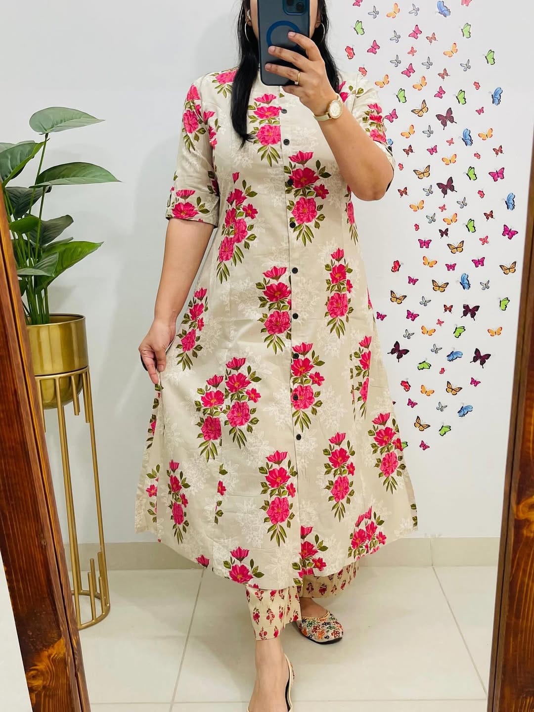 Premium Cotton Stylish Kurta & Pant Set Cotton Printed Long Co-ord Set