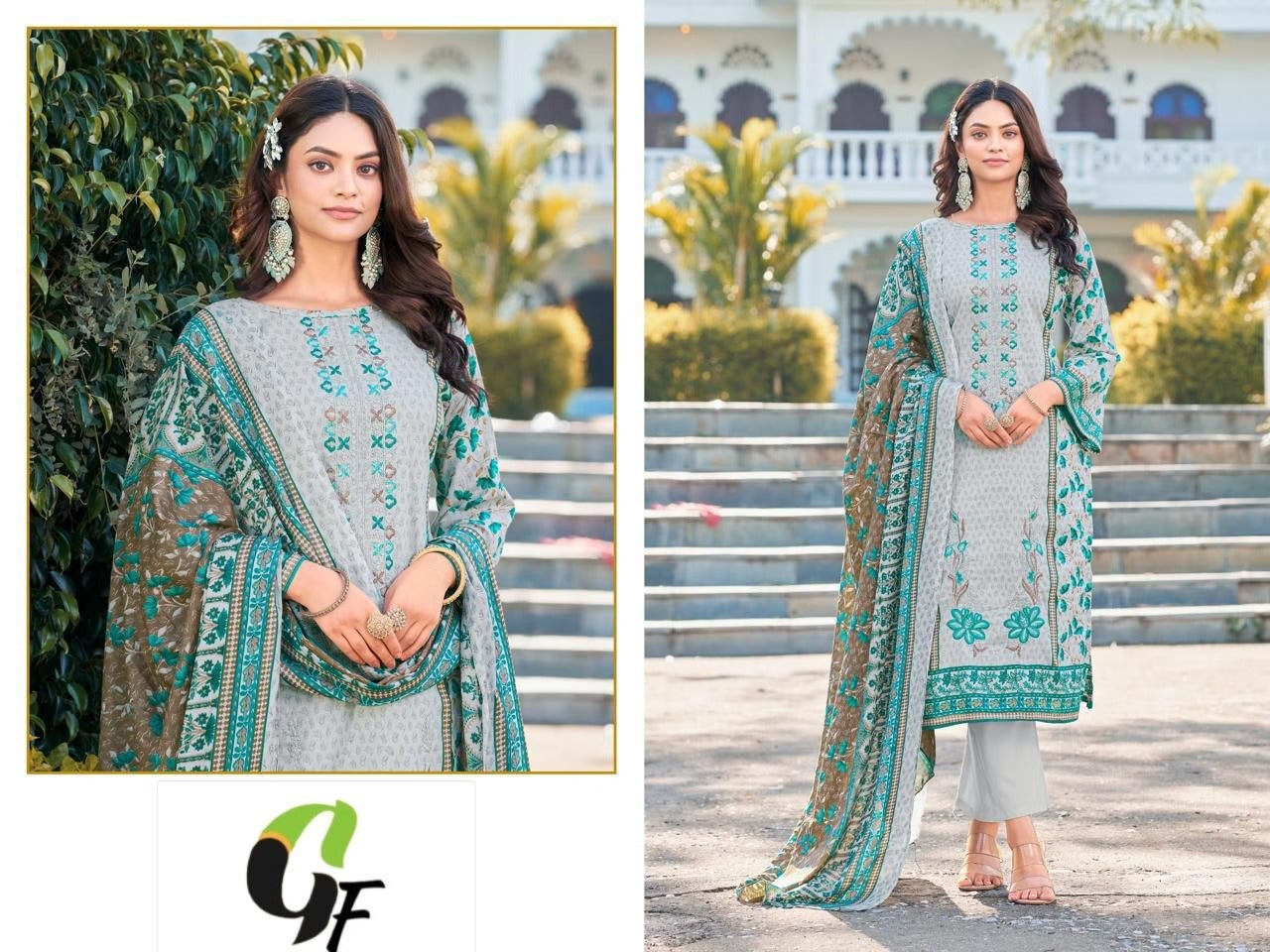 Embroidered Cotton Suit Set - Premium Self Embroidery Work with Mal Mal Cotton Dupatta