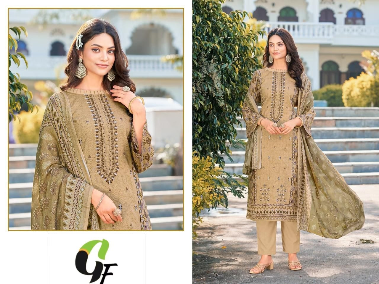 Embroidered Cotton Suit Set - Premium Self Embroidery Work with Mal Mal Cotton Dupatta