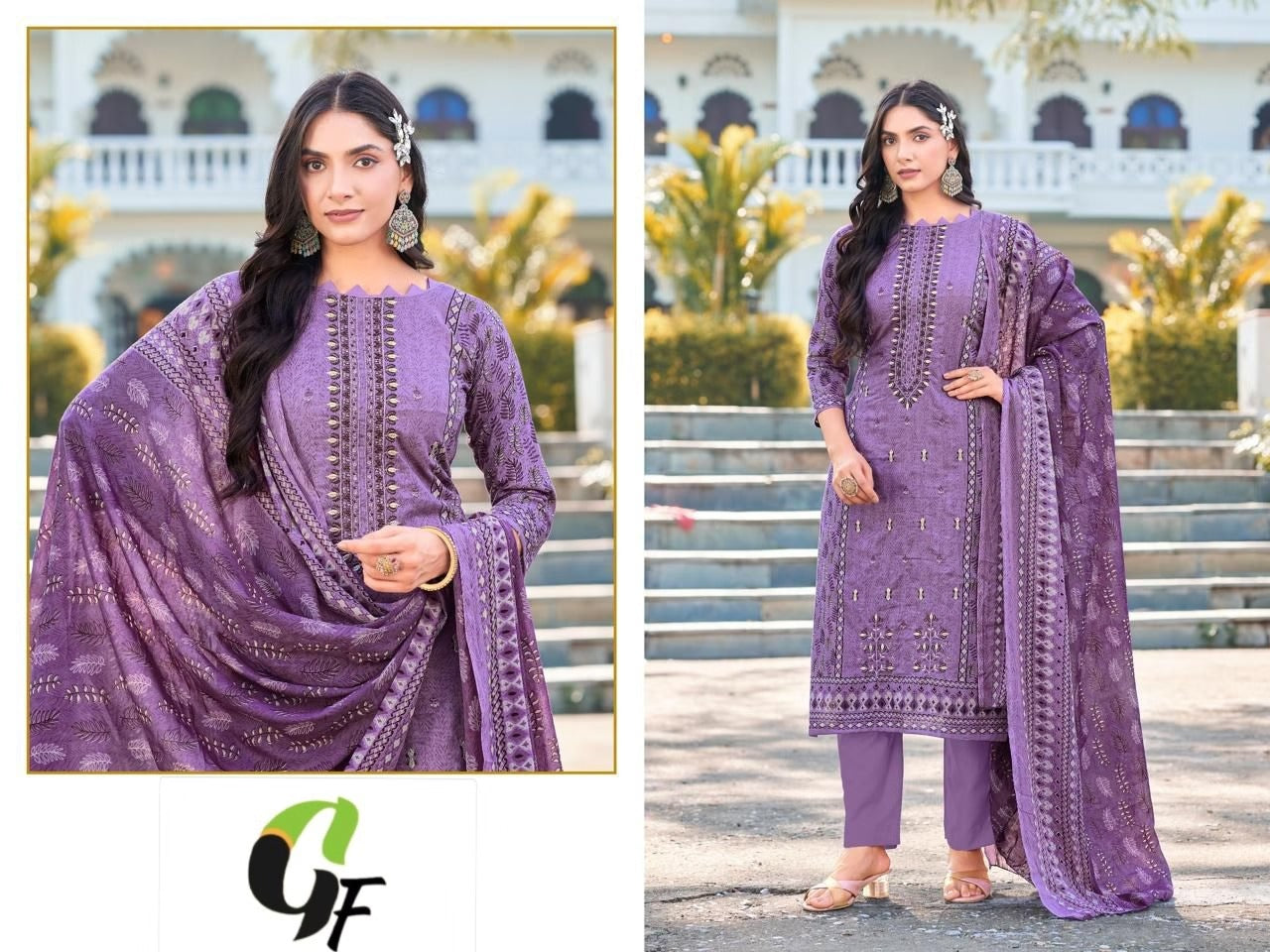 Embroidered Cotton Suit Set - Premium Self Embroidery Work with Mal Mal Cotton Dupatta