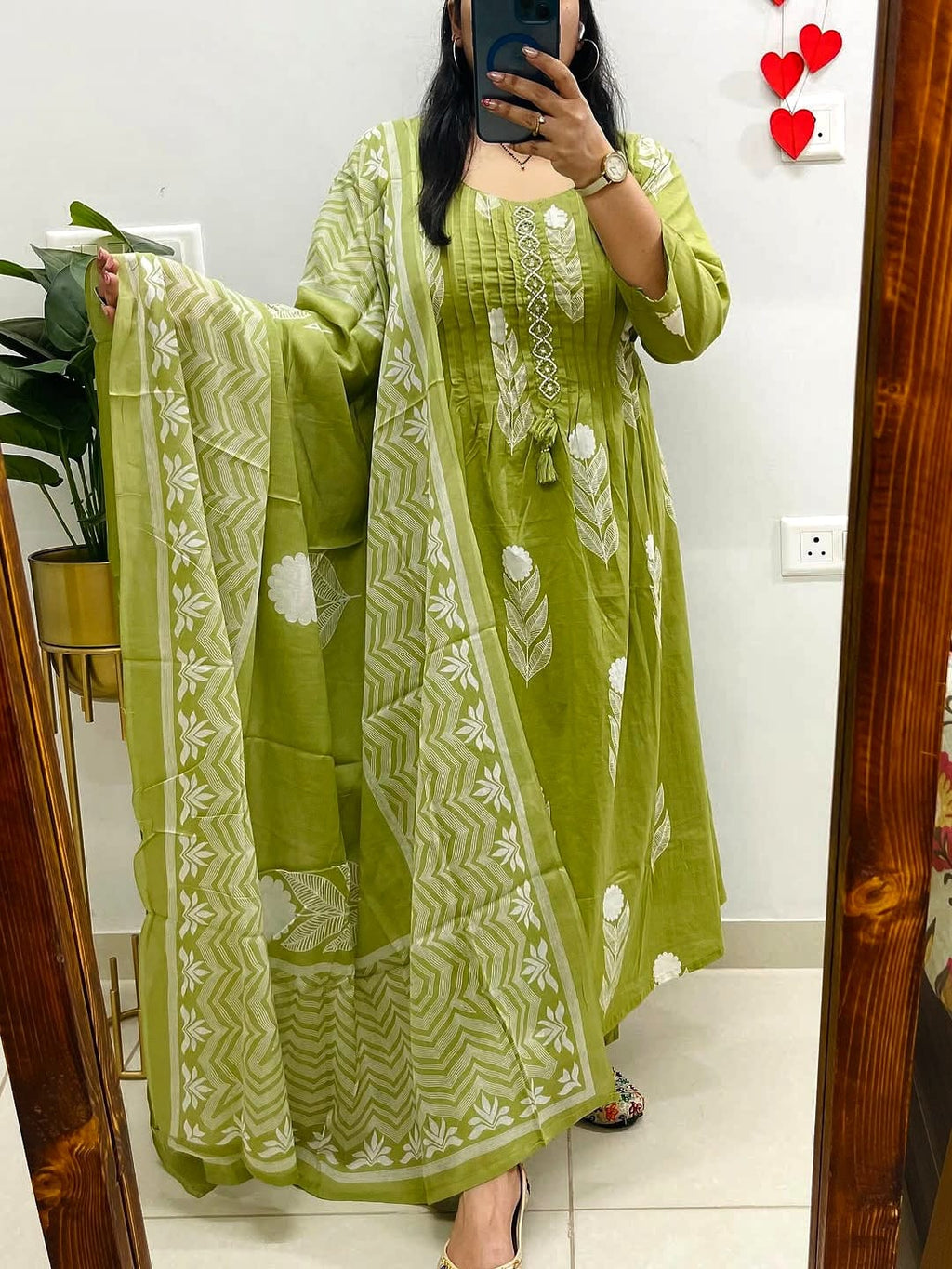 Printex Cotton Discharge Print Kurti Set with Pant & Mulmul Dupatta