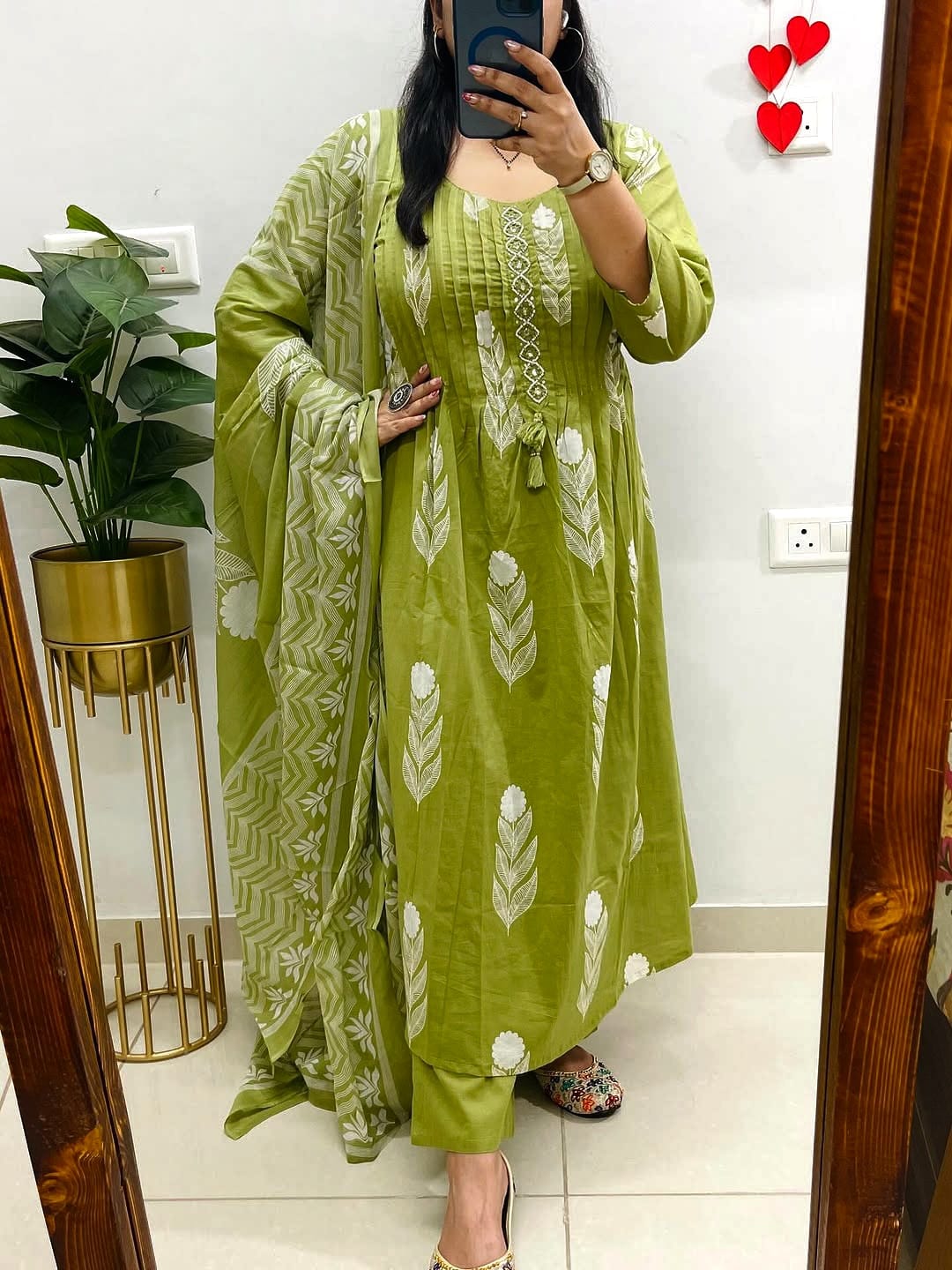 Printex Cotton Discharge Print Kurti Set with Pant & Mulmul Dupatta