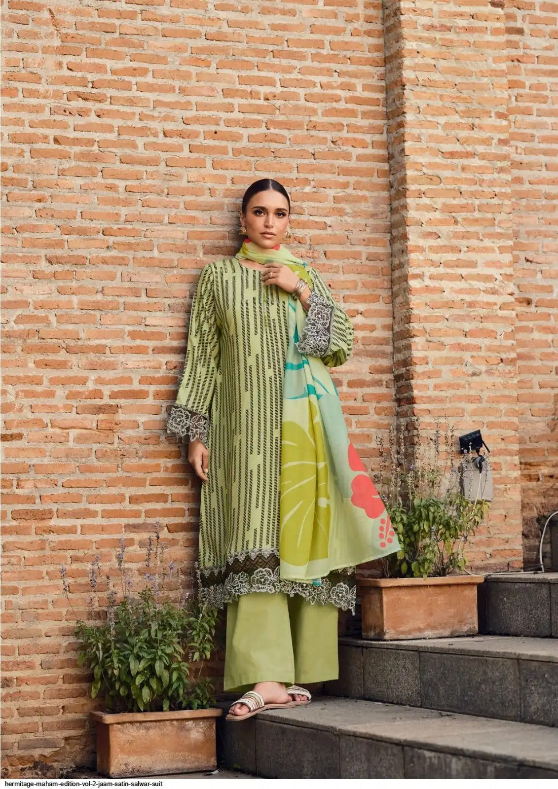 Hermitage Maham - Satin Fancy Dress Material - Embroidered Suit with Dupatta