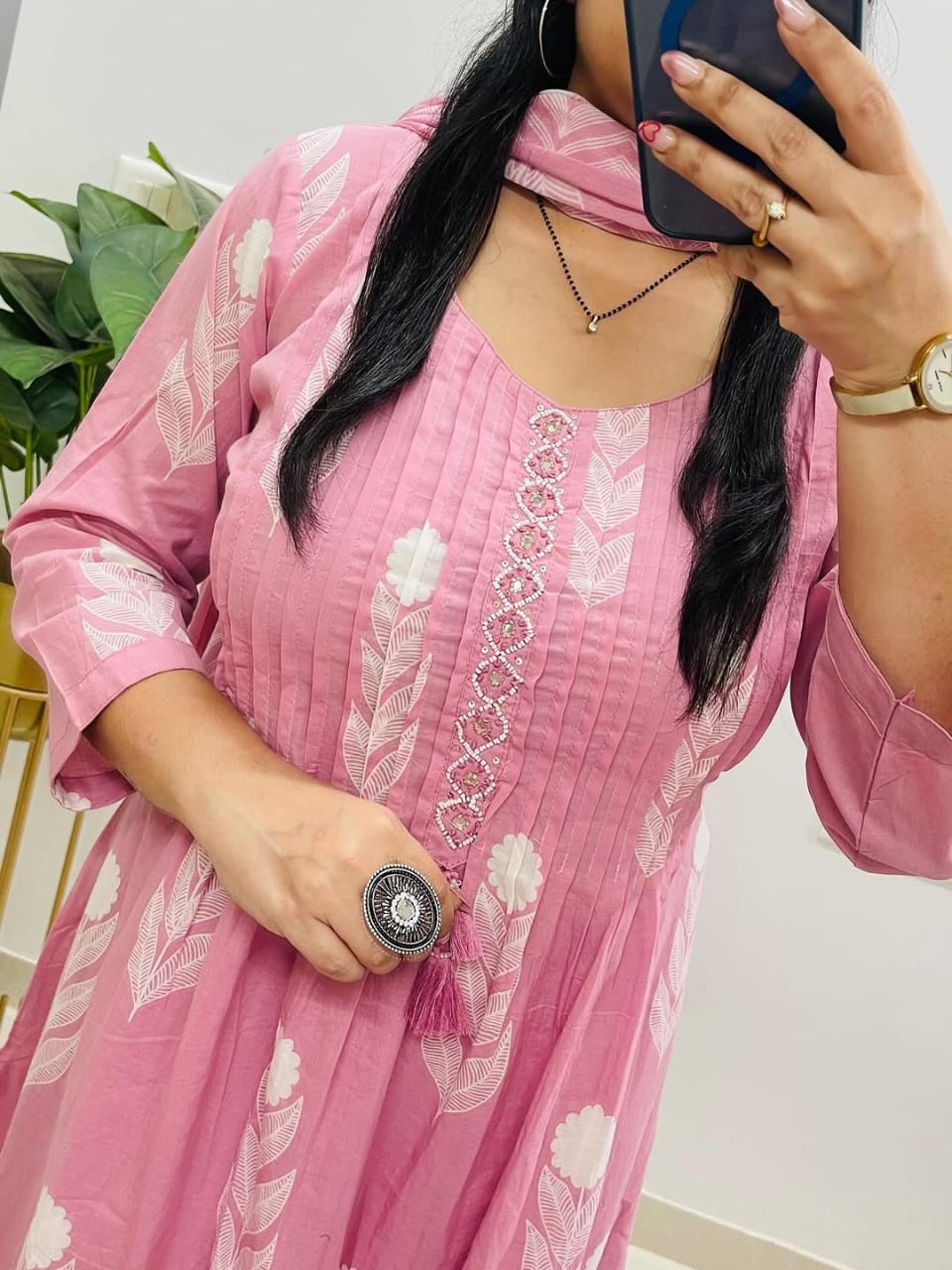 Print Kurti Set with Pant & Mulmul Dupatta - Handwork & Tassel Detailing - Women’s Ethnic Wear