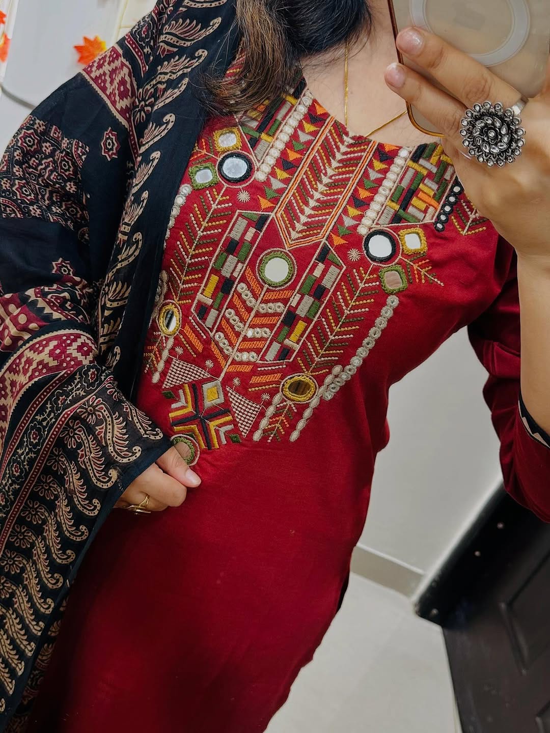 Embroidered Kurti Set with Pant & Dupatta – Heavy Embroidery & Gotta Lace Work