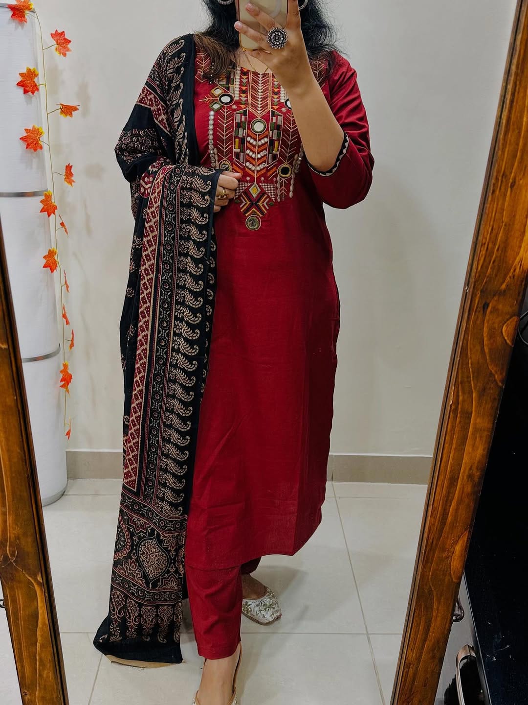 Embroidered Kurti Set with Pant & Dupatta – Heavy Embroidery & Gotta Lace Work