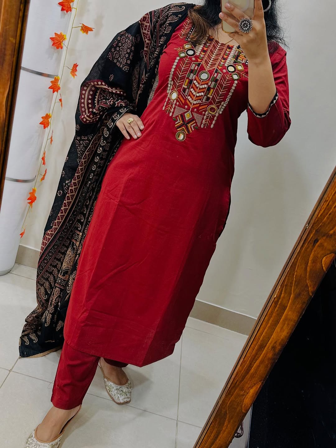Embroidered Kurti Set with Pant & Dupatta – Heavy Embroidery & Gotta Lace Work