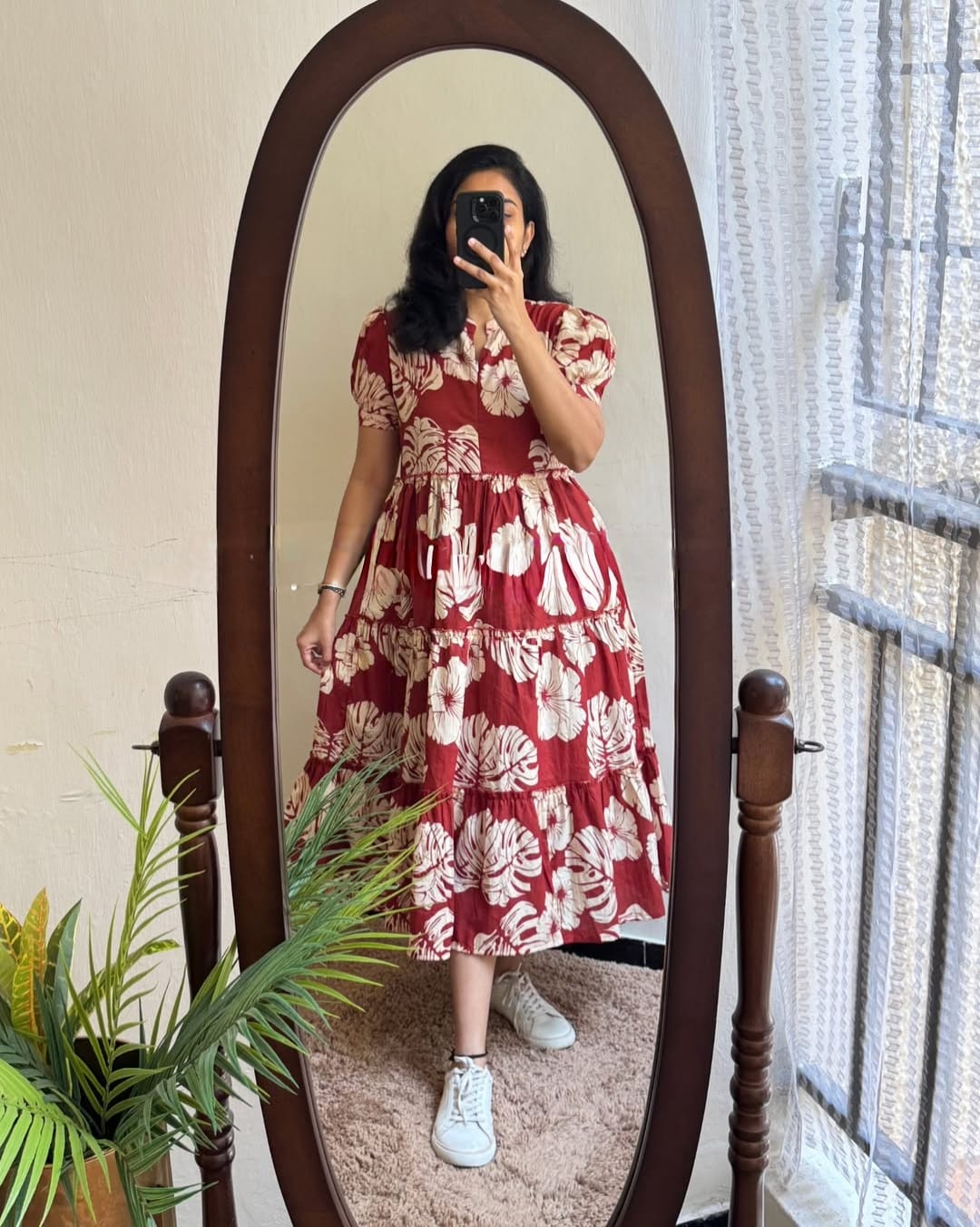 Floral Cotton Midi Dress for Women | Comfortable Jaipur Summer Wear