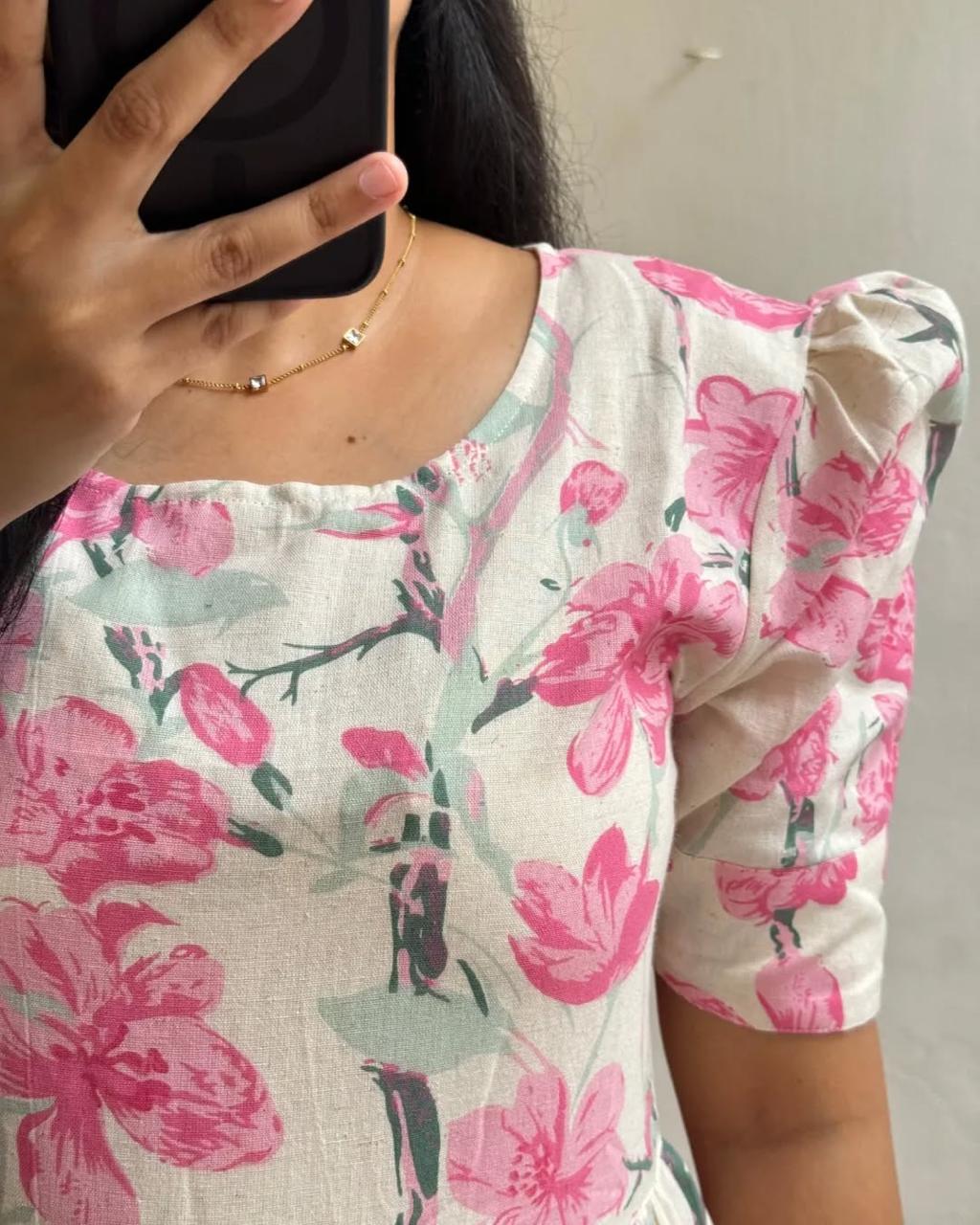 Women’s Floral Print Cotton Midi Dress | Jaipur Cotton Summer Gown | Casual & Party Wear
