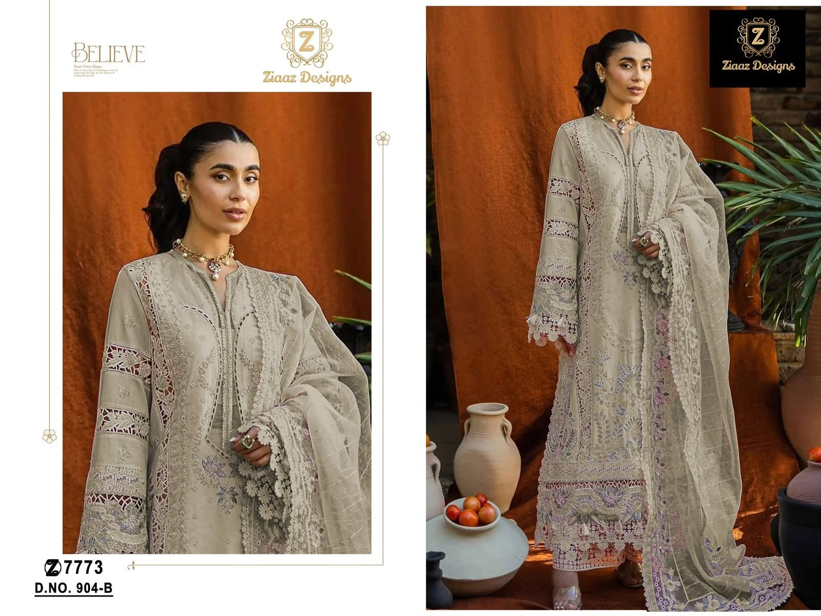 GF Design Present - Semi Stitched Cambric Cotton Suit with Heavy Embroidery