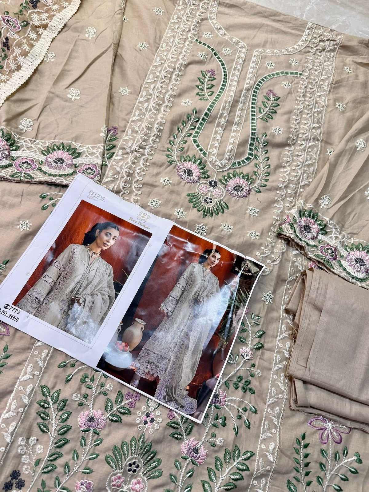 GF Design Present - Semi Stitched Cambric Cotton Suit with Heavy Embroidery