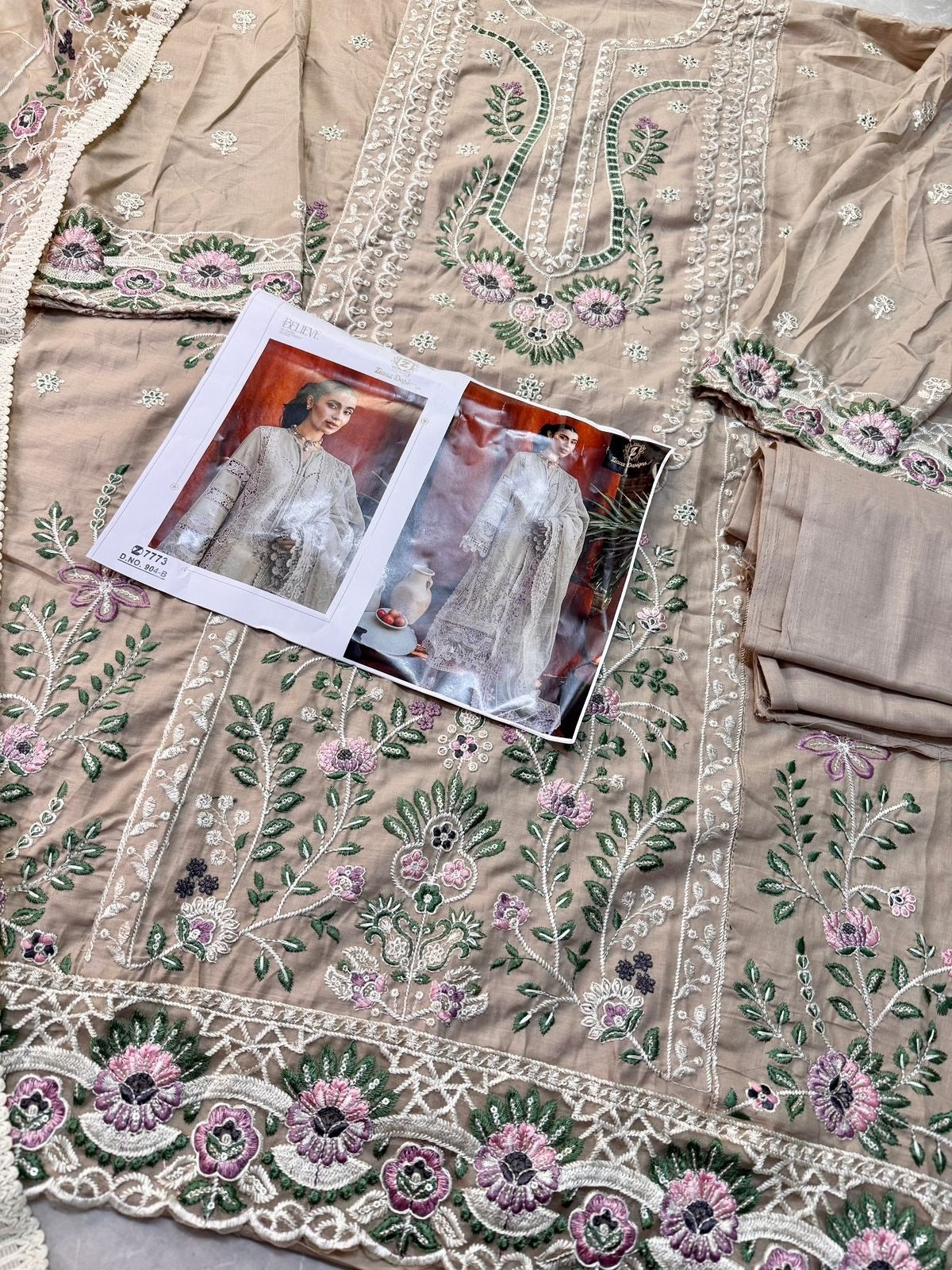 GF Design Present - Semi Stitched Cambric Cotton Suit with Heavy Embroidery