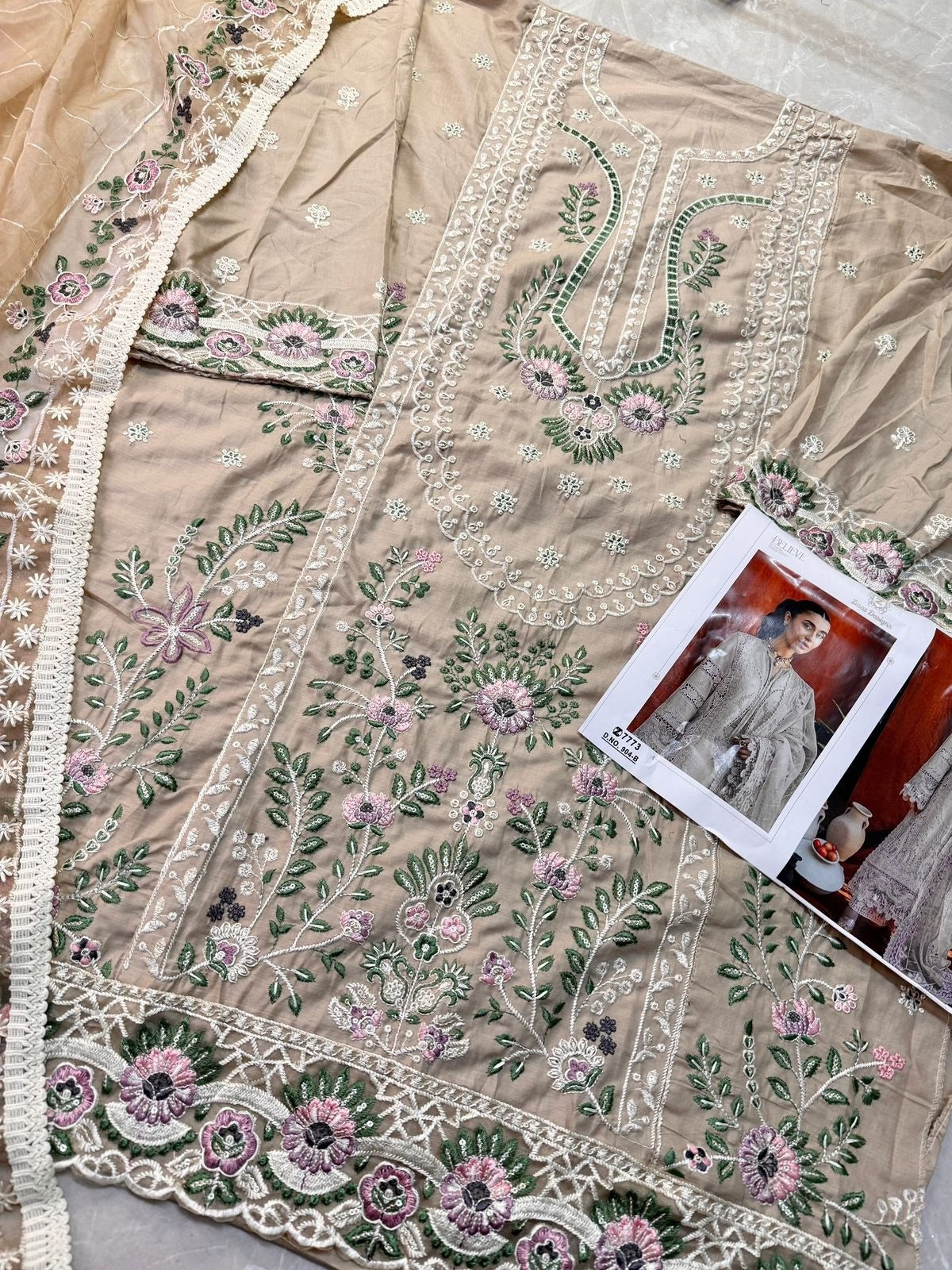 GF Design Present - Semi Stitched Cambric Cotton Suit with Heavy Embroidery