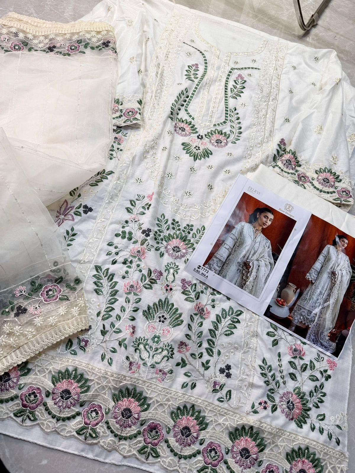 GF Design Present - Semi Stitched Cambric Cotton Suit with Heavy Embroidery