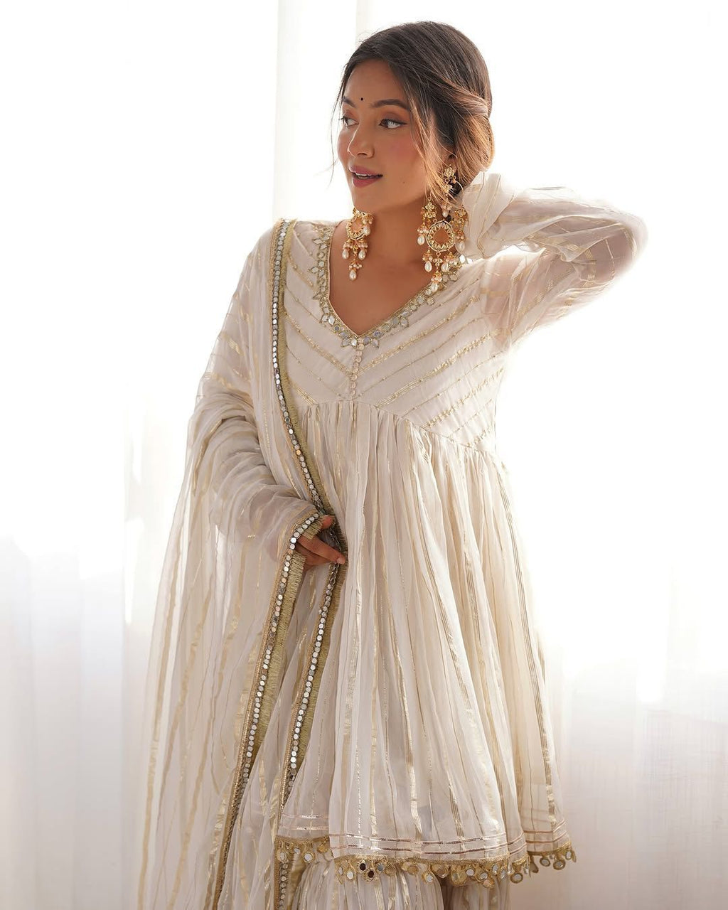 Women’s Mal Chanderi Sharara Set with Real Mirror & Handwork - Fully Stitched Kurta, Sharara & Dupatta