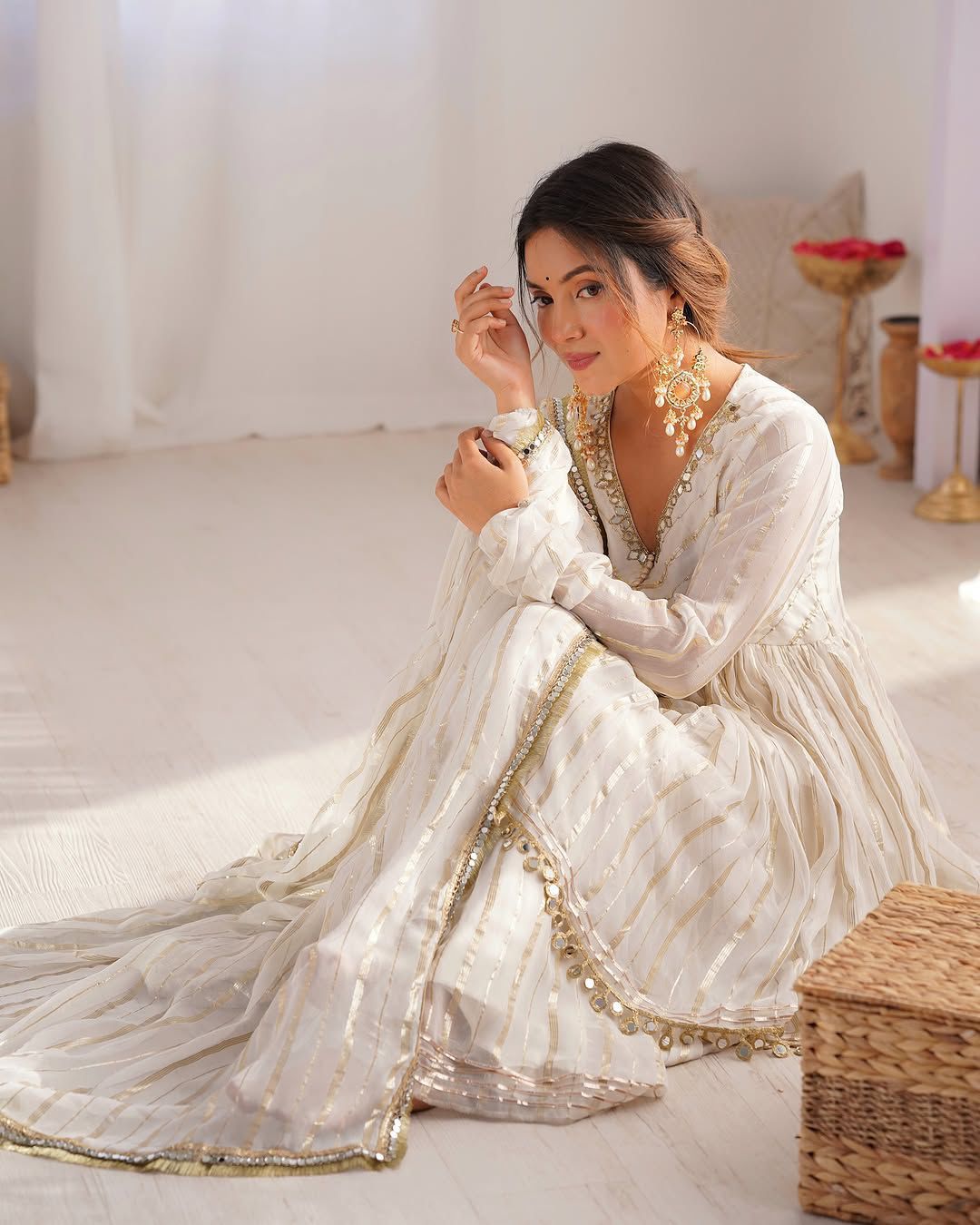 Women’s Mal Chanderi Sharara Set with Real Mirror & Handwork - Fully Stitched Kurta, Sharara & Dupatta