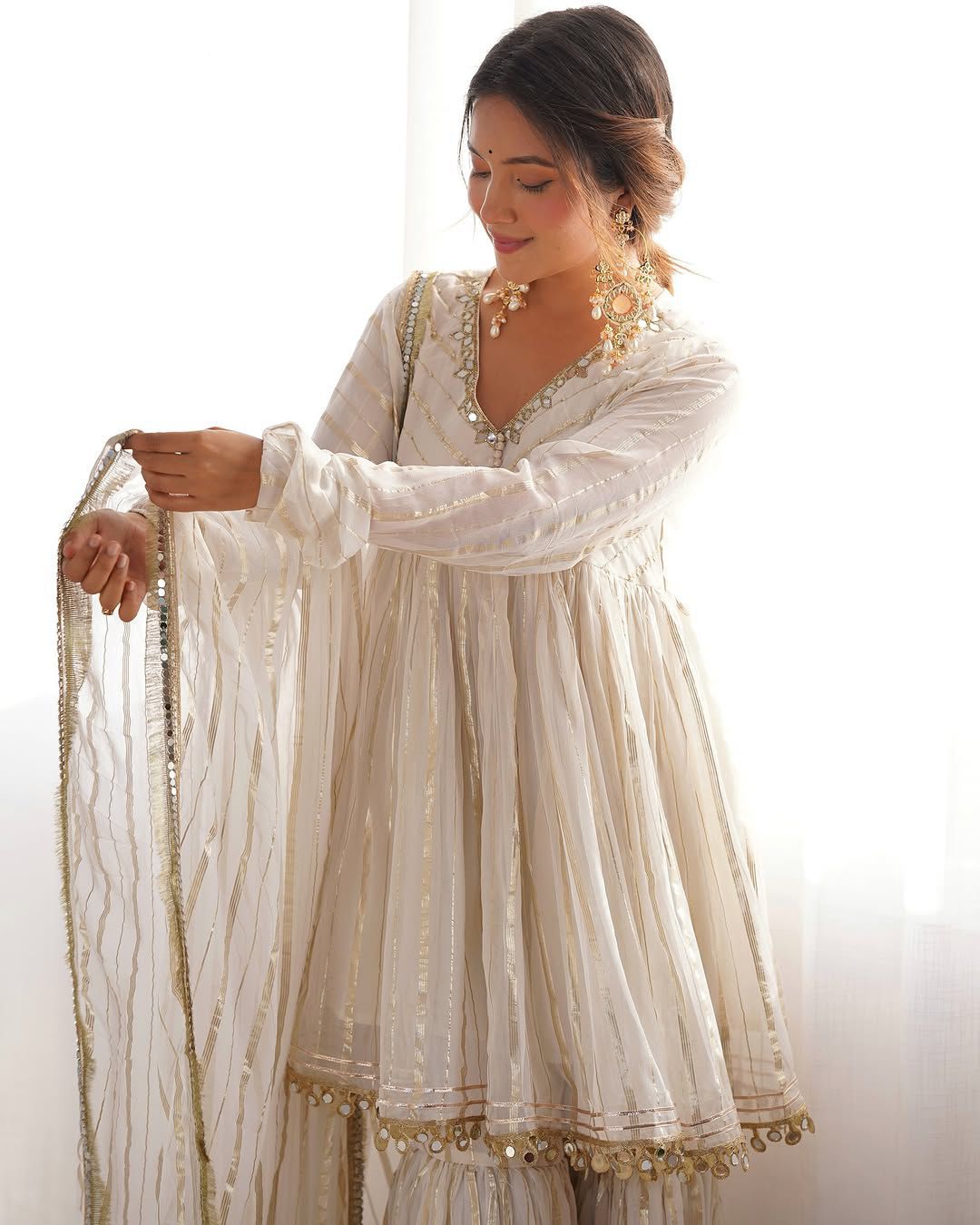 Women’s Mal Chanderi Sharara Set with Real Mirror & Handwork - Fully Stitched Kurta, Sharara & Dupatta