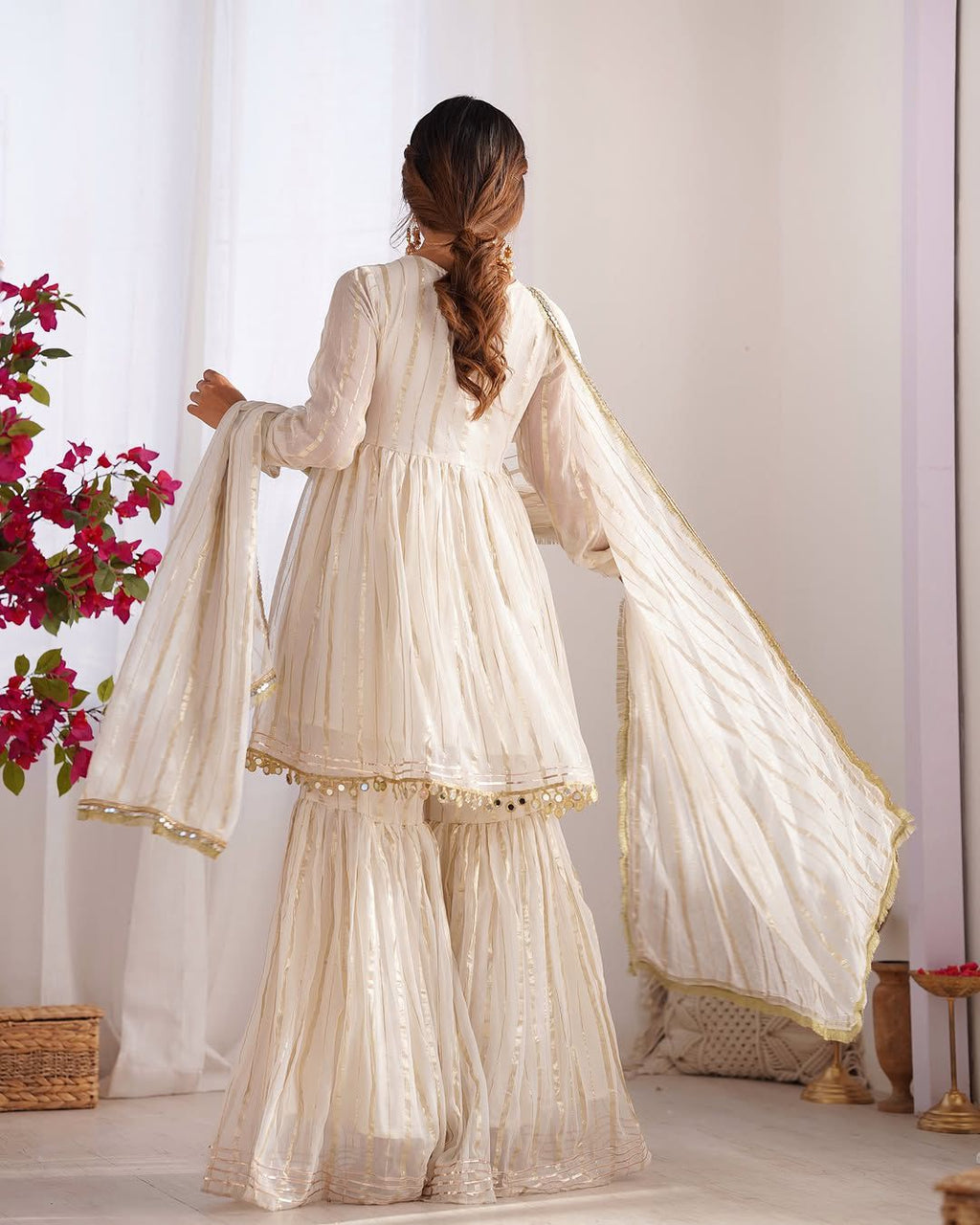 Women’s Mal Chanderi Sharara Set with Real Mirror & Handwork - Fully Stitched Kurta, Sharara & Dupatta