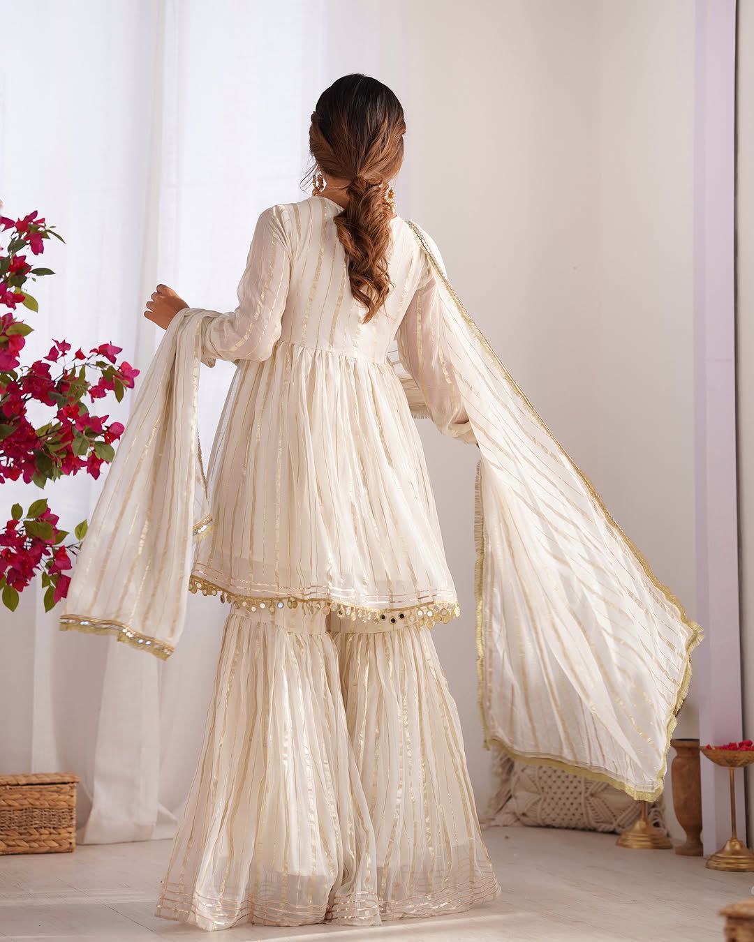 Women’s Mal Chanderi Sharara Set with Real Mirror & Handwork - Fully Stitched Kurta, Sharara & Dupatta