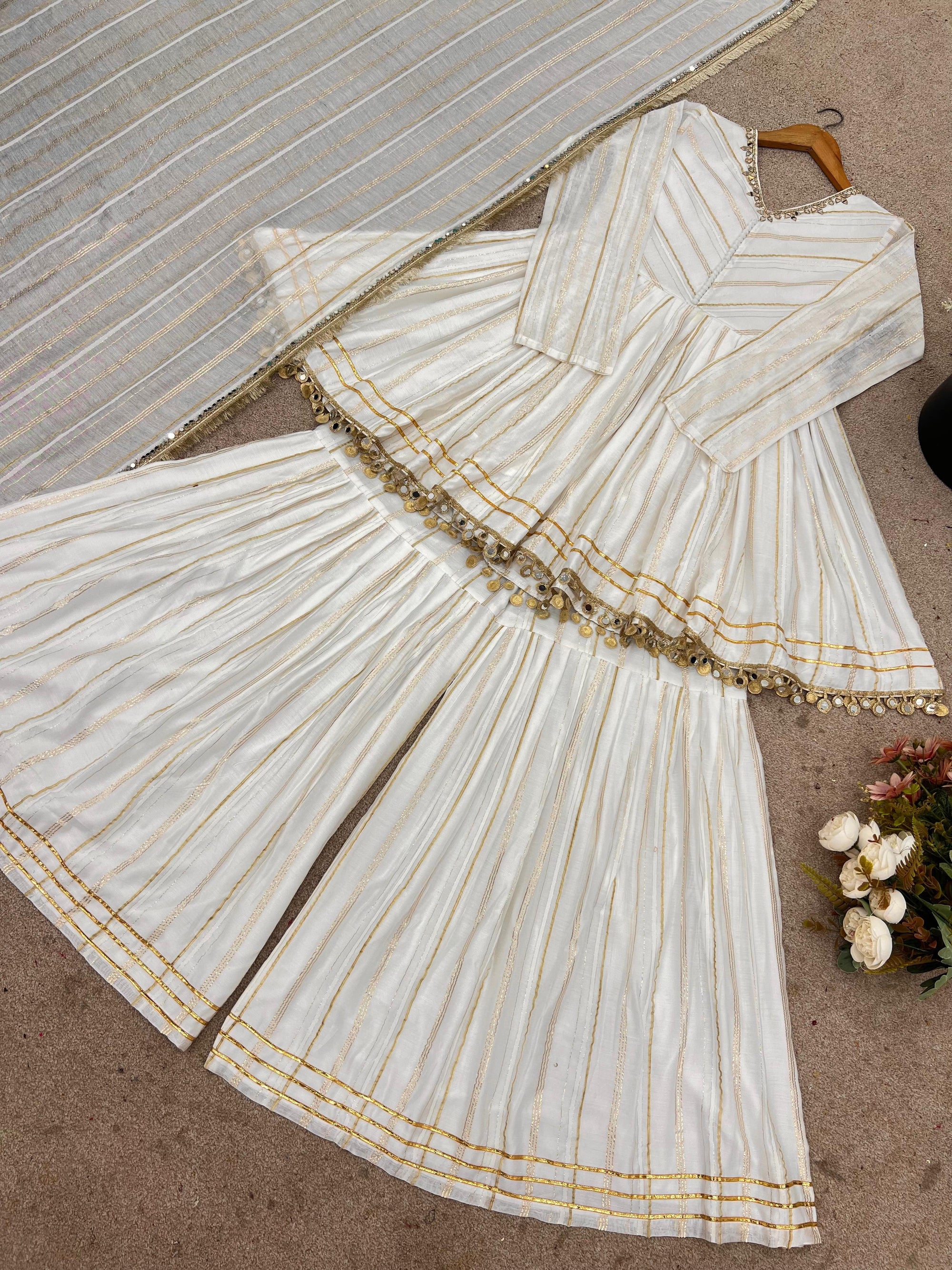 Women’s Mal Chanderi Sharara Set with Real Mirror & Handwork - Fully Stitched Kurta, Sharara & Dupatta