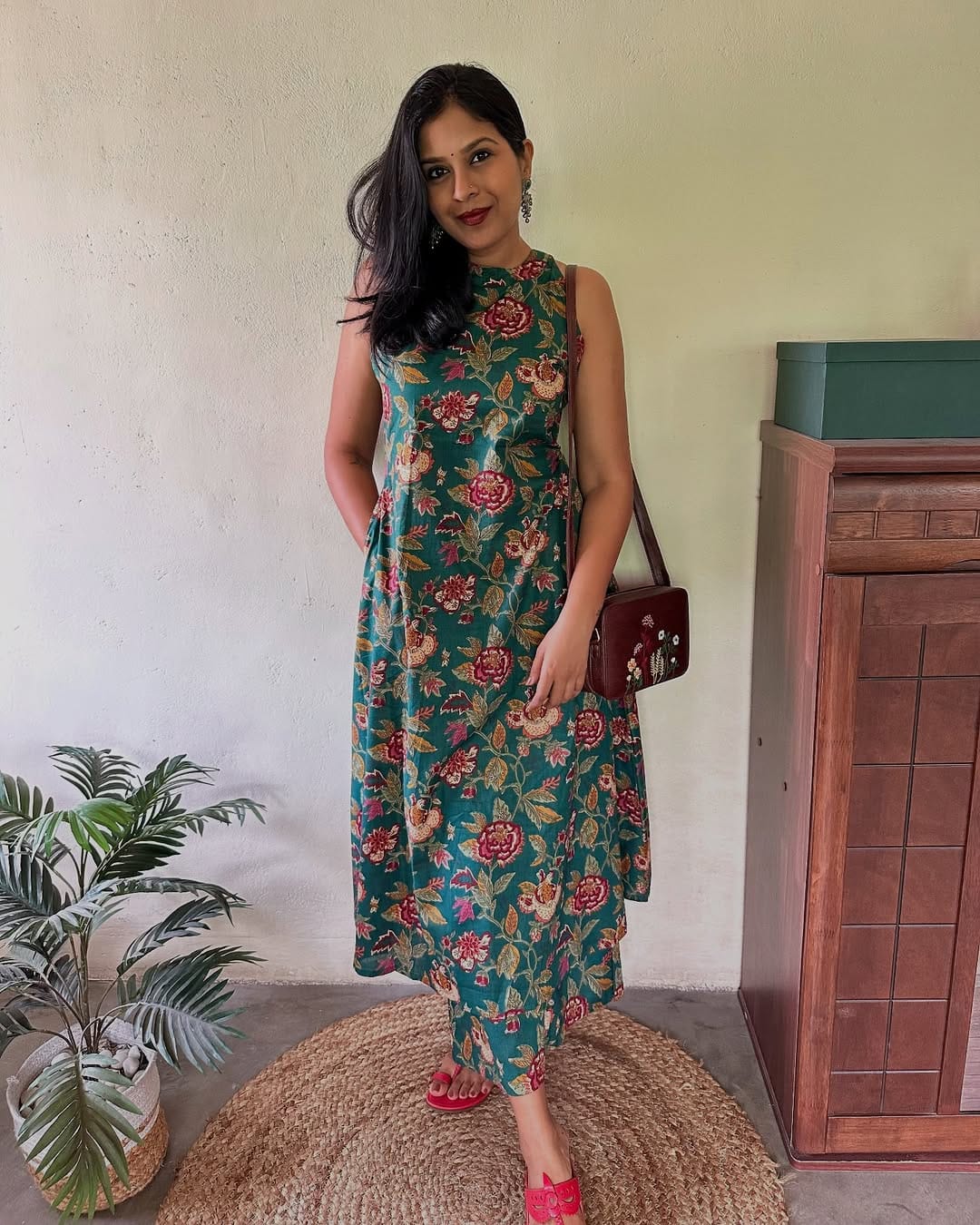 Floral Cotton Kurti Palazzo Set | Designer Co-ord Set with Ankle-Length Pants & Side Pockets