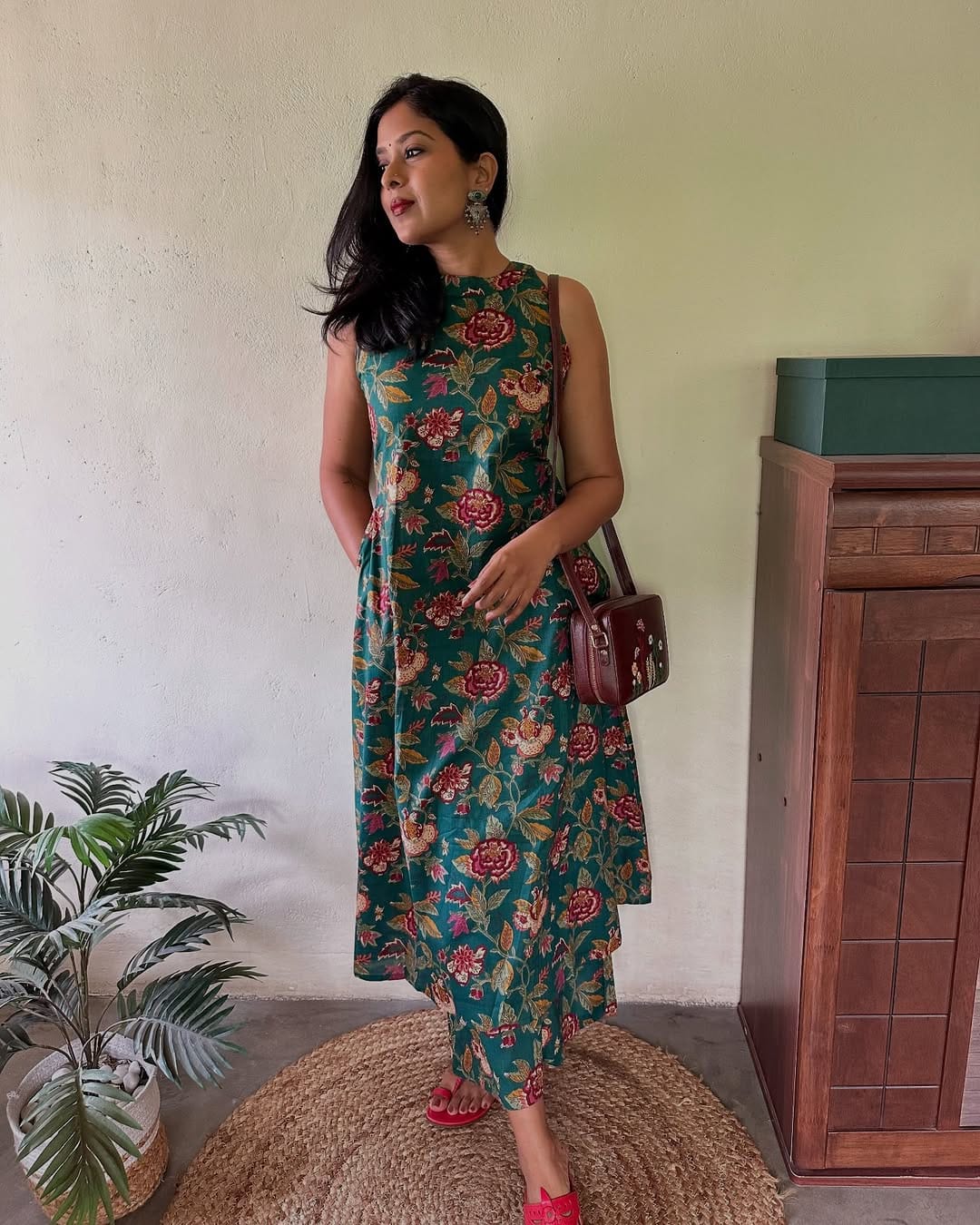 Floral Cotton Kurti Palazzo Set | Designer Co-ord Set with Ankle-Length Pants & Side Pockets