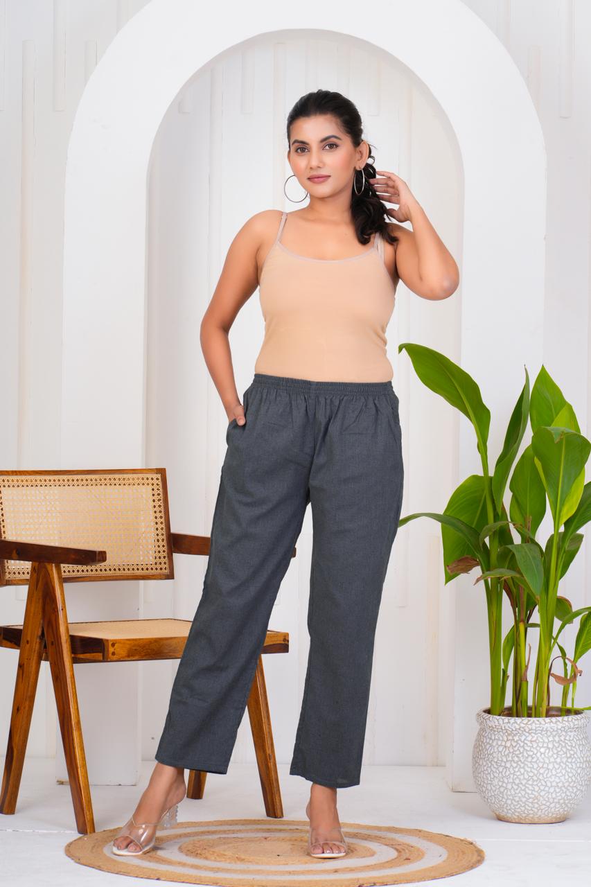 Stylish Cotton Casual Pants for Women | Ankle Length with Both Side Pockets