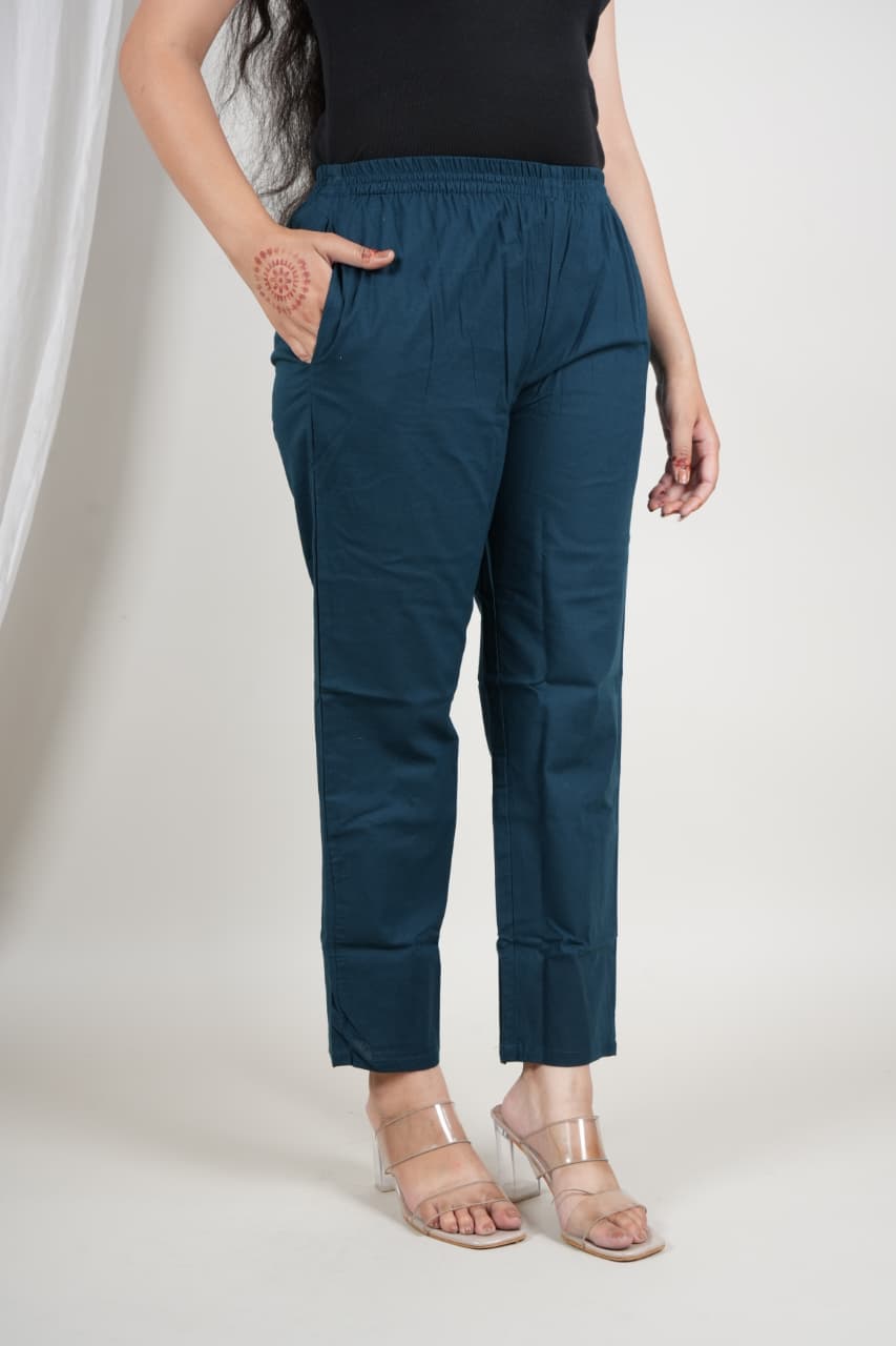 Cotton Ankle Length Trousers with Pockets | Women’s Comfortable Bottom Wear