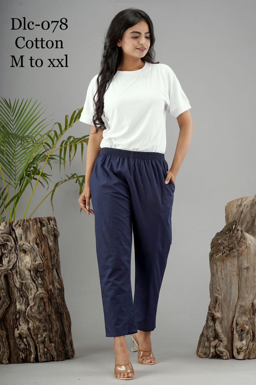 Women’s Solid Cotton Pants | Ankle Length Casual Bottoms with Side Pockets