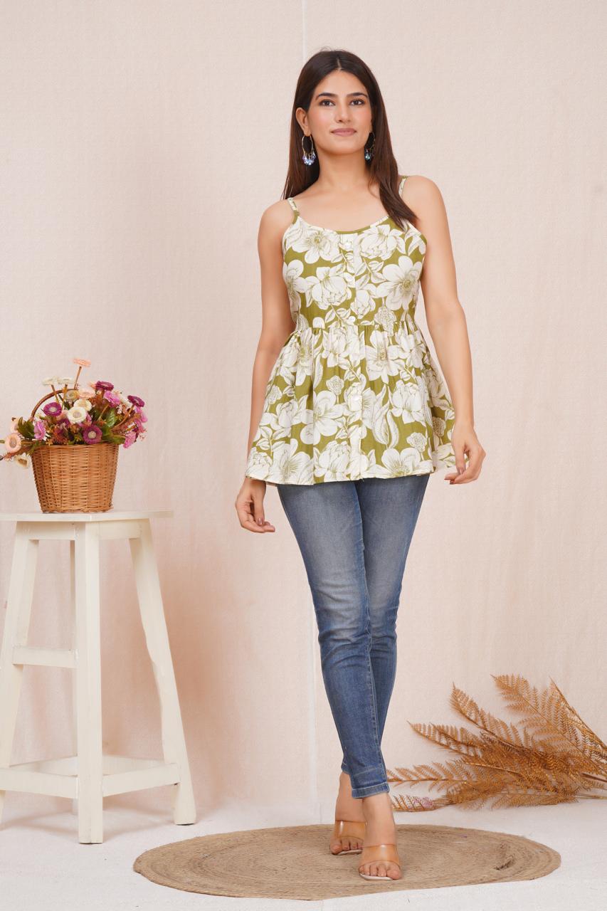 Stylish Cotton Striped Crop Top for Women – Sleeveless with Adjustable Straps