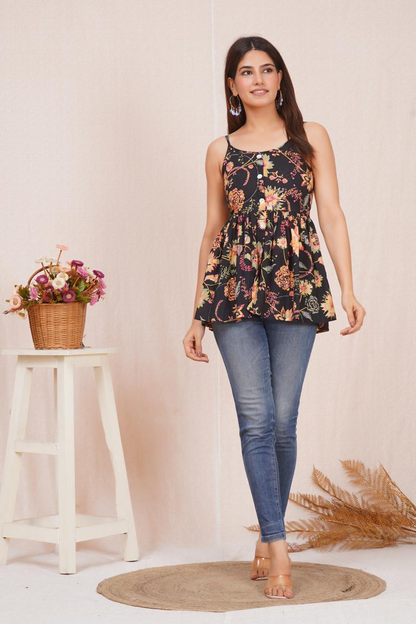 Cotton Fabric Striped Short Top for Women – Casual Summer Wear