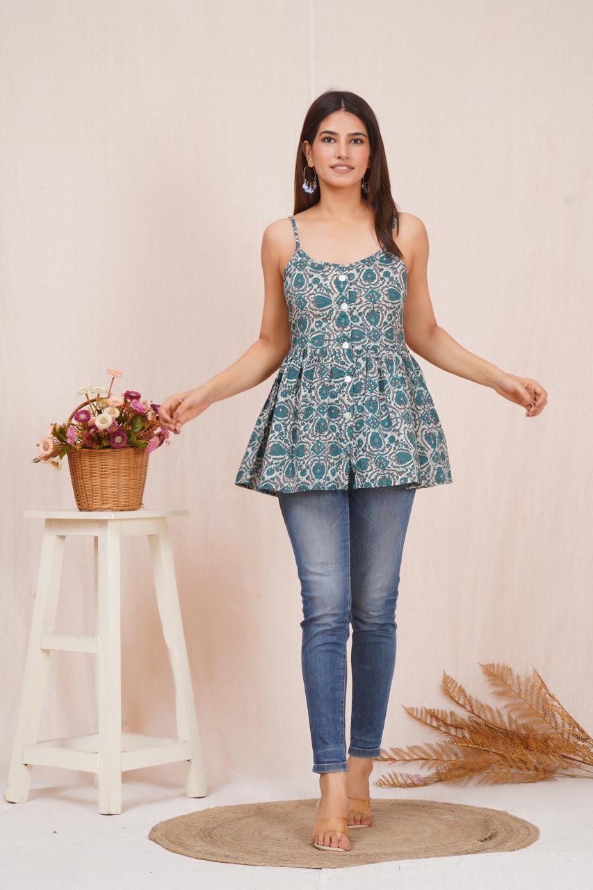 Women’s Striped Cotton Top – Short Length with Adjustable Straps