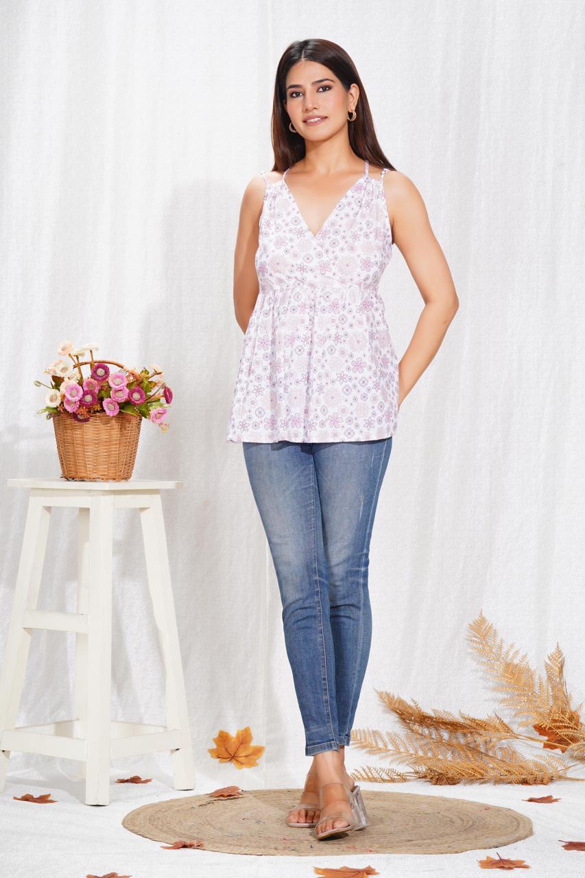 Women’s Cotton Striped Short Top with Adjustable Straps