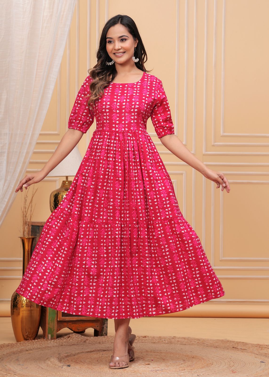 Women’s Cotton Printed Long Dress | Frock | Midi | Anarkali Gown