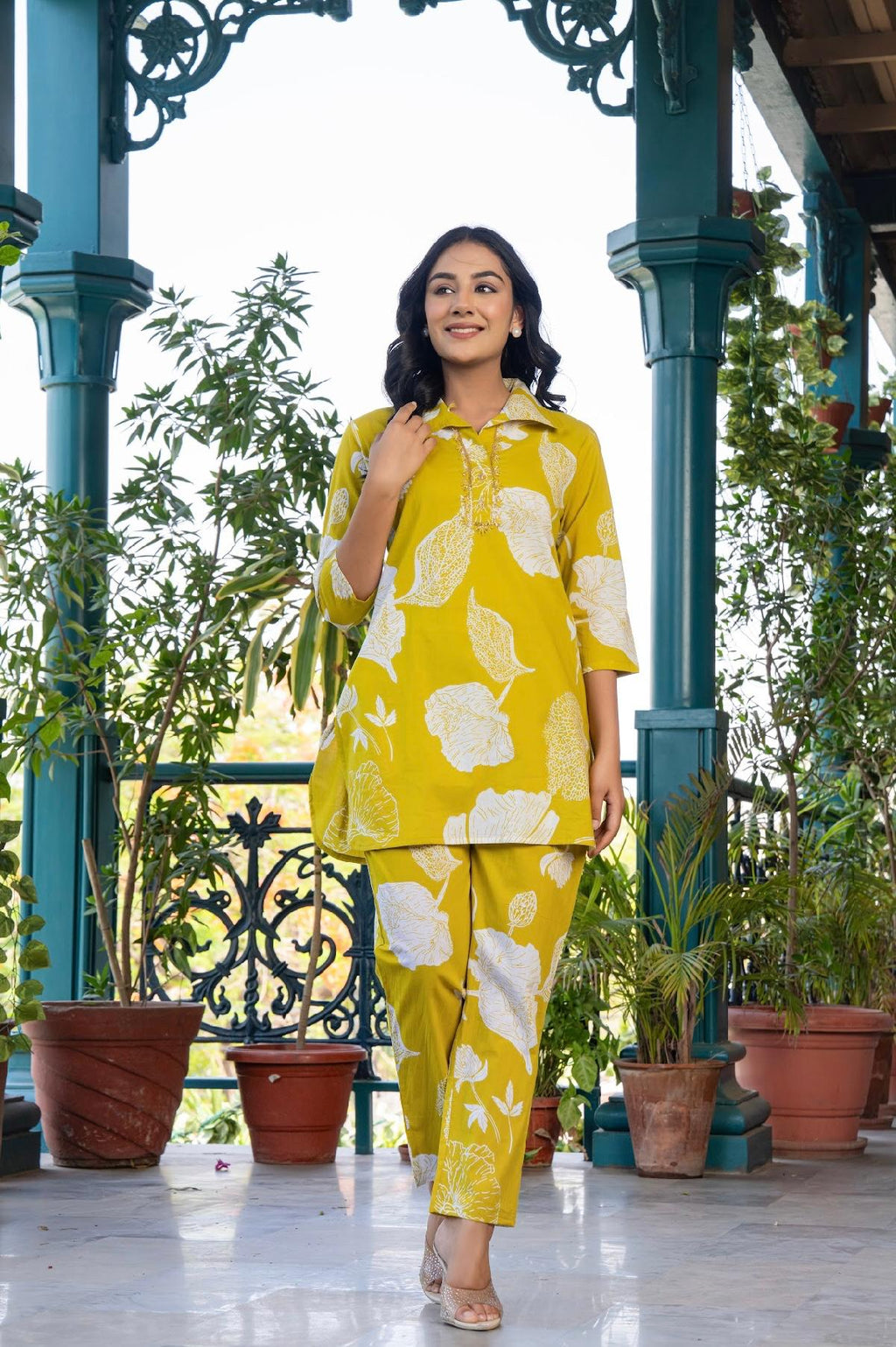 Women’s Cotton Printed Co-ord Set | 3/4 Sleeve Collar Neck | Stylish Casual Wear