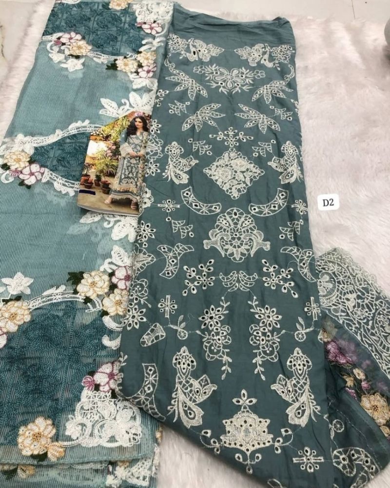 Heavy Embroidered Dupatta Suit Collection - Pure Cotton Top, Semi Lawn Bottom, Kota Doriya Dupatta